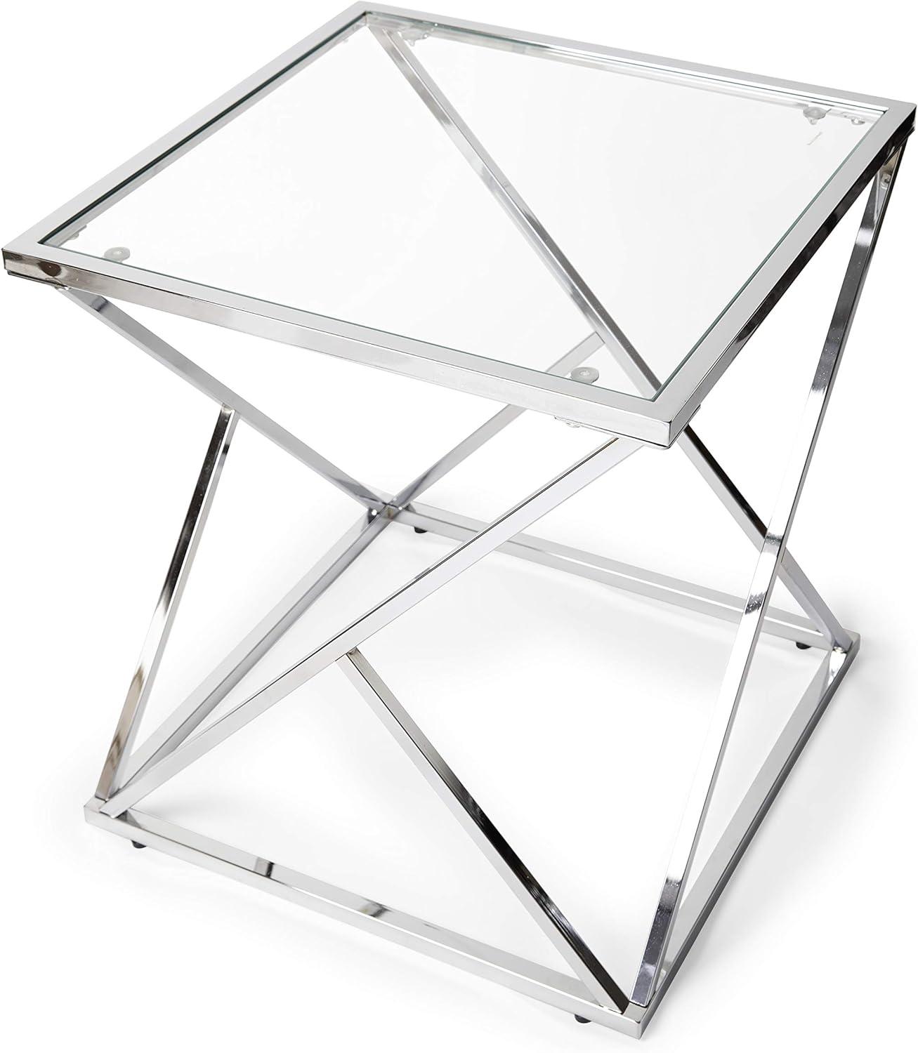 Elegant Square Polished Chrome and Clear Glass End Table