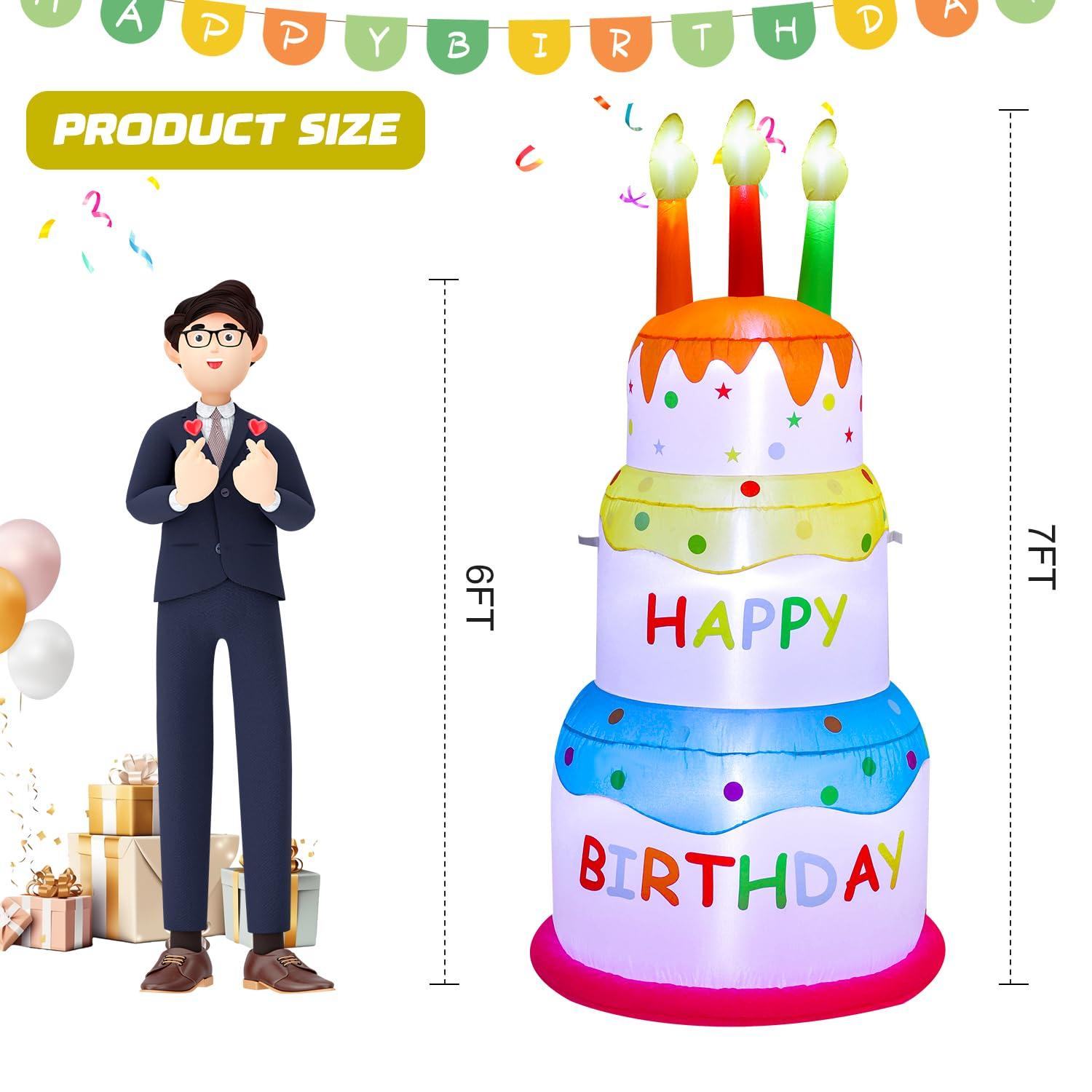 AJY 6 Feet Birthday Inflatable Happy Birthday Inflatable Cake with Candle Blow Up Inflatable Indoor Outdoor Yard Lawn Decoration Clearance