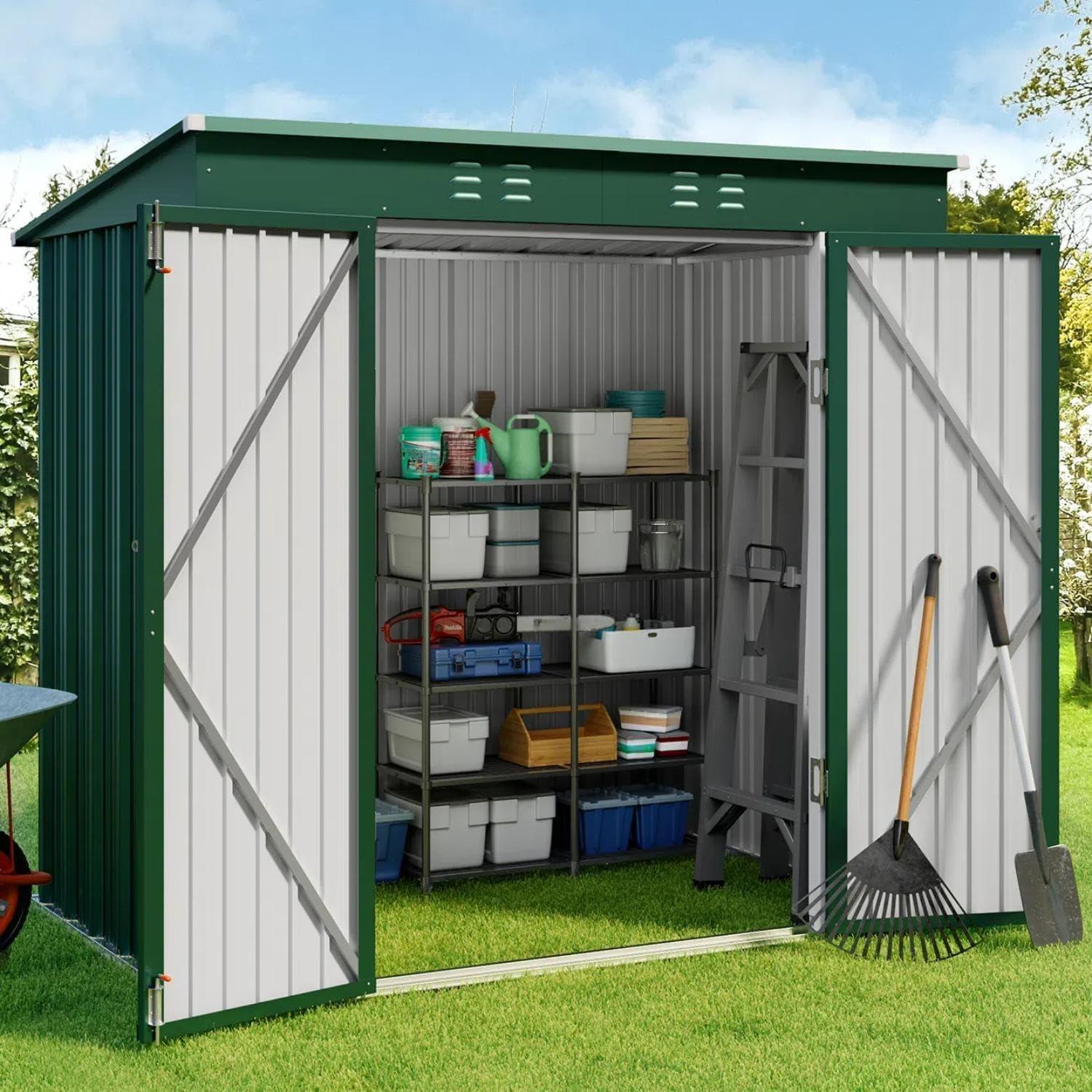Outdoor Storage Shed, Lofka 6'x 4' Metal Garden Shed with Lockable Door,for Backyard Patio,Green