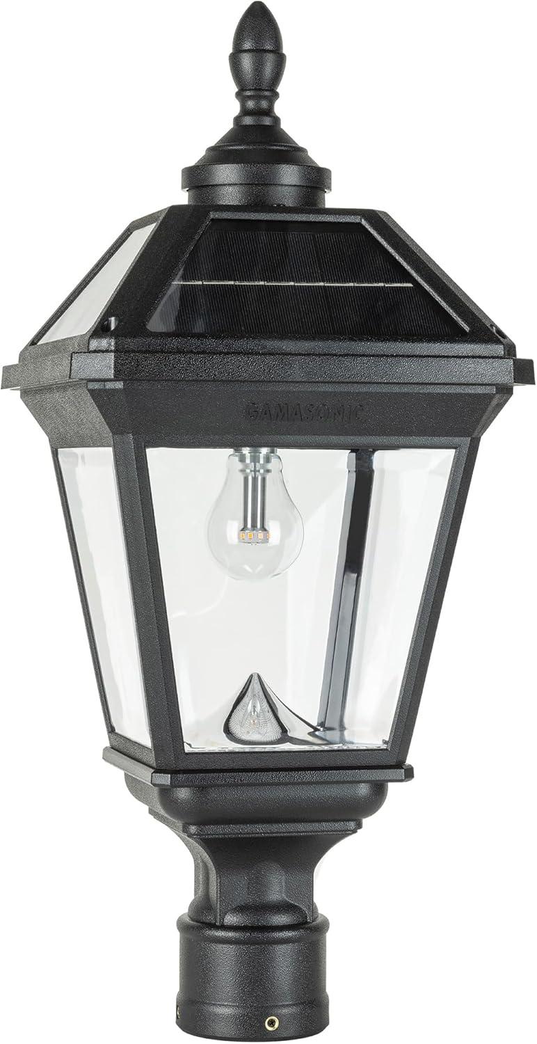 Gama Sonic Imperial II Bulb Post Light, Black UV Protected Resin and Clear Beveled Lens, Outdoor Single Lamp with 3" Fitter for Lamp Posts or Pier Base and Warm White 2700K Light (96B50012)