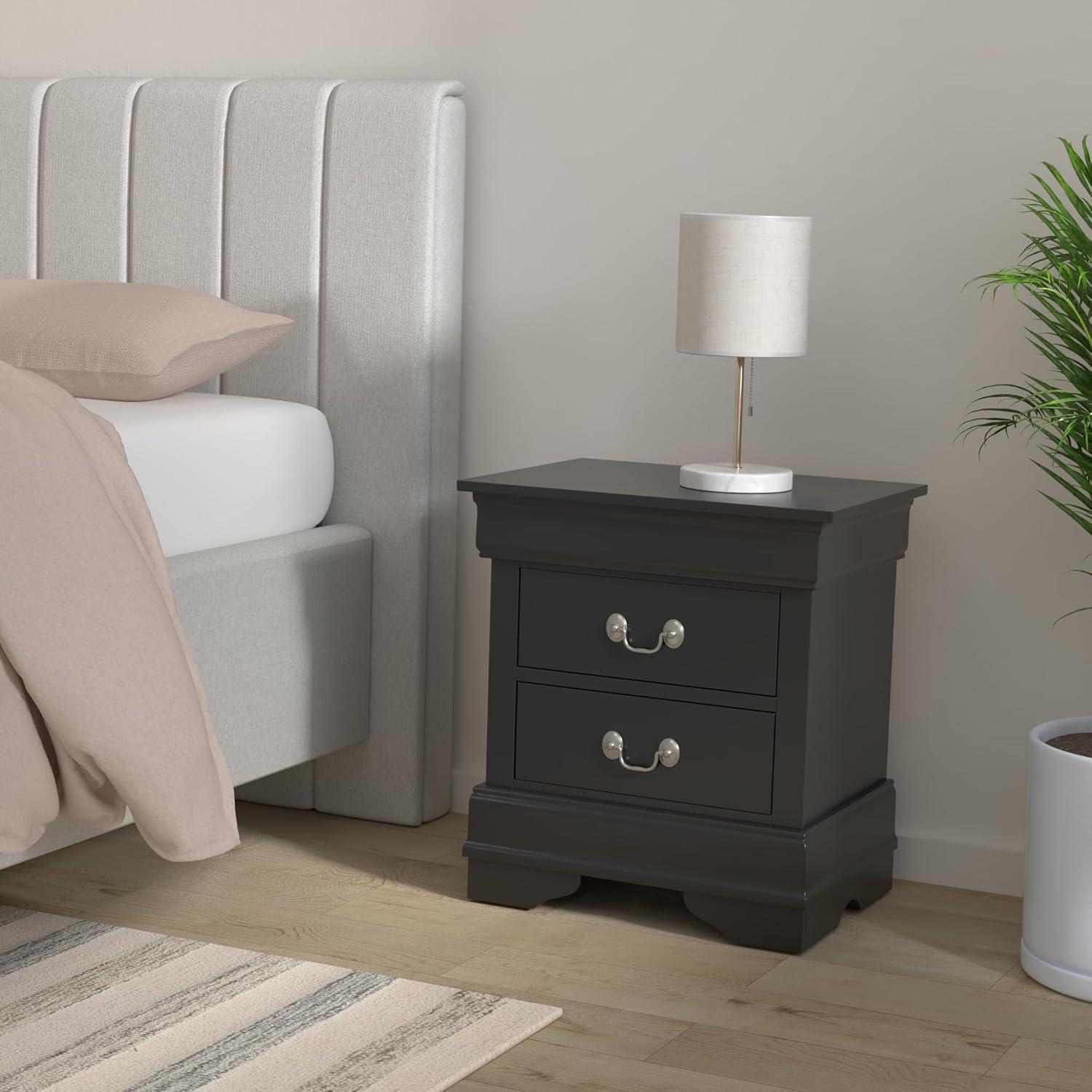 Glory Furniture Louis Phillipe 2 Drawer Nightstand in Silver Champagne