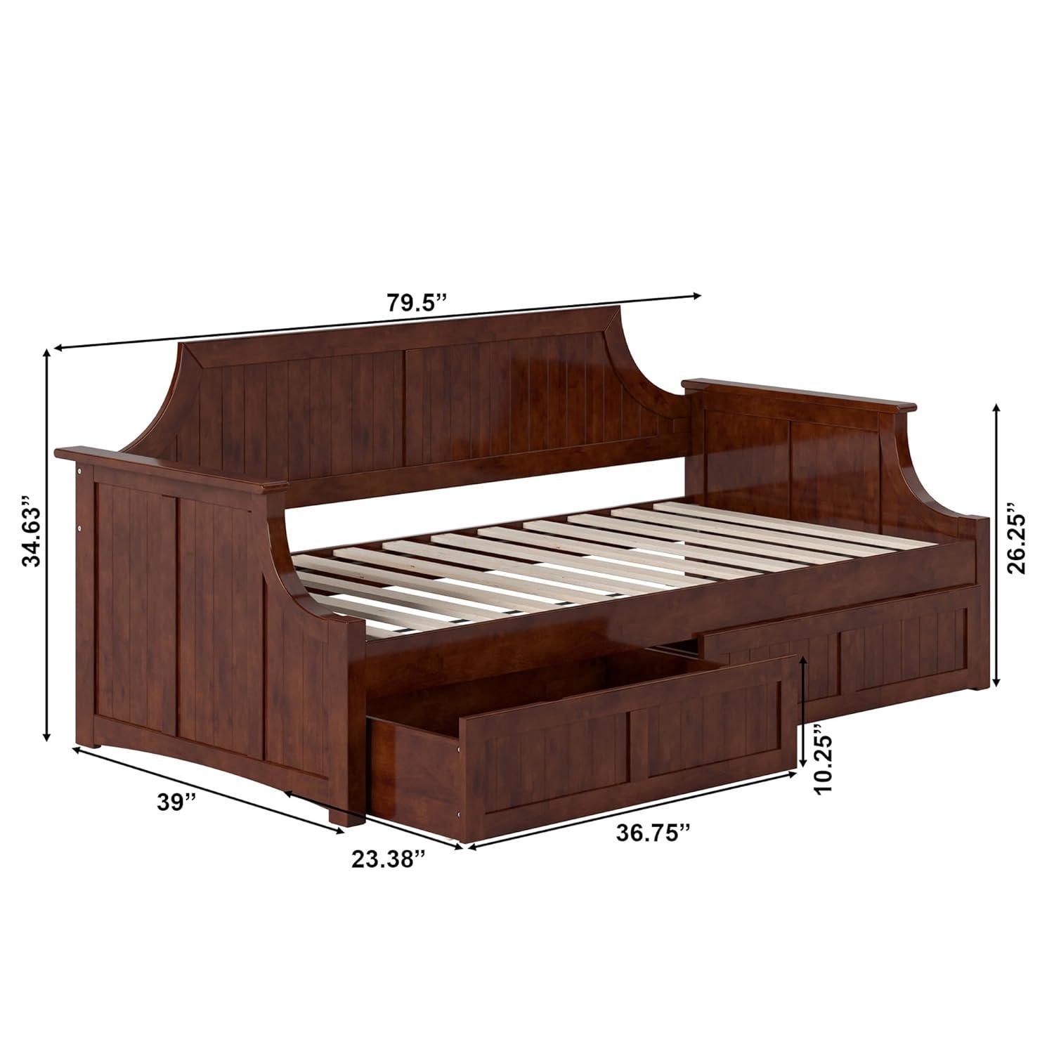 AFI Cambridge Wood Twin Size Daybed Frame with 2 Storage Drawers, Light Toffee