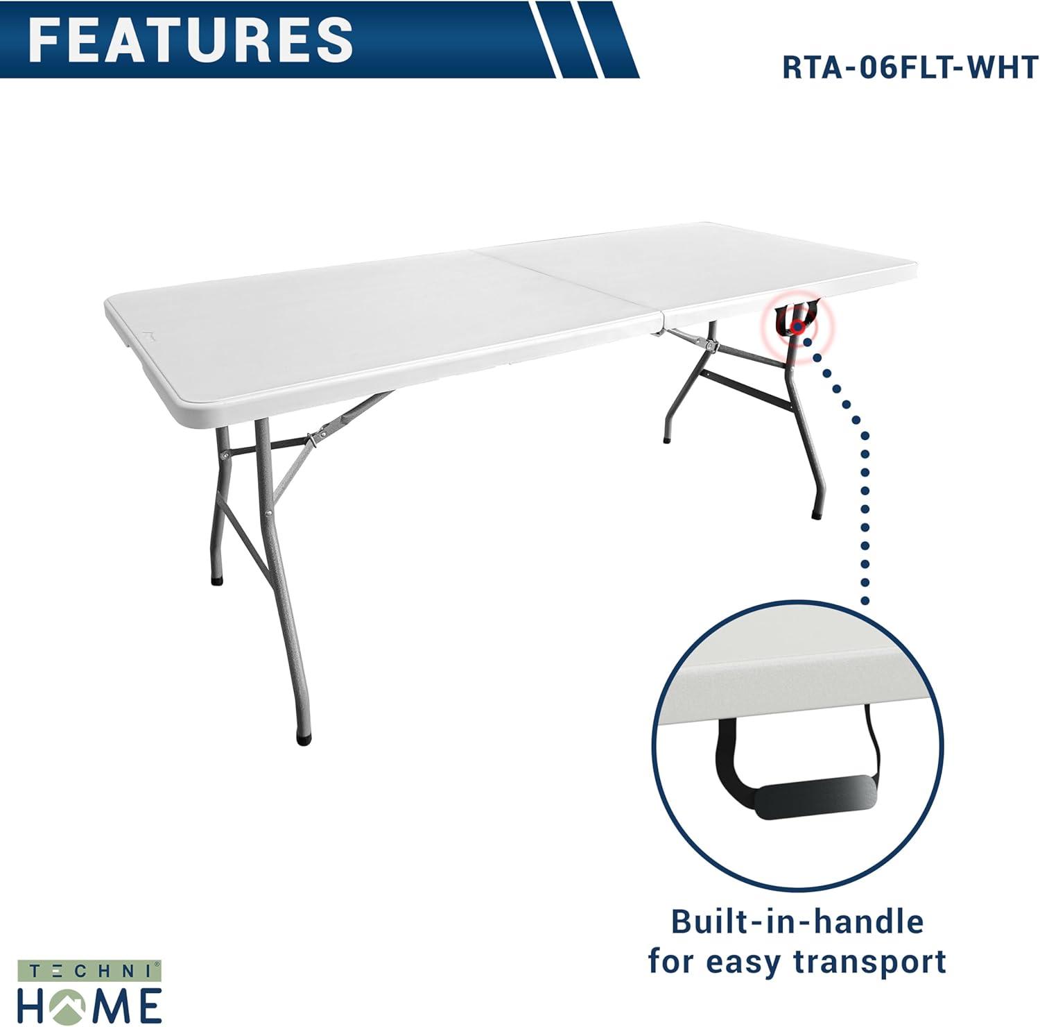 Techni Home 6' Folding Table with Easy-Carry Handle Granite White