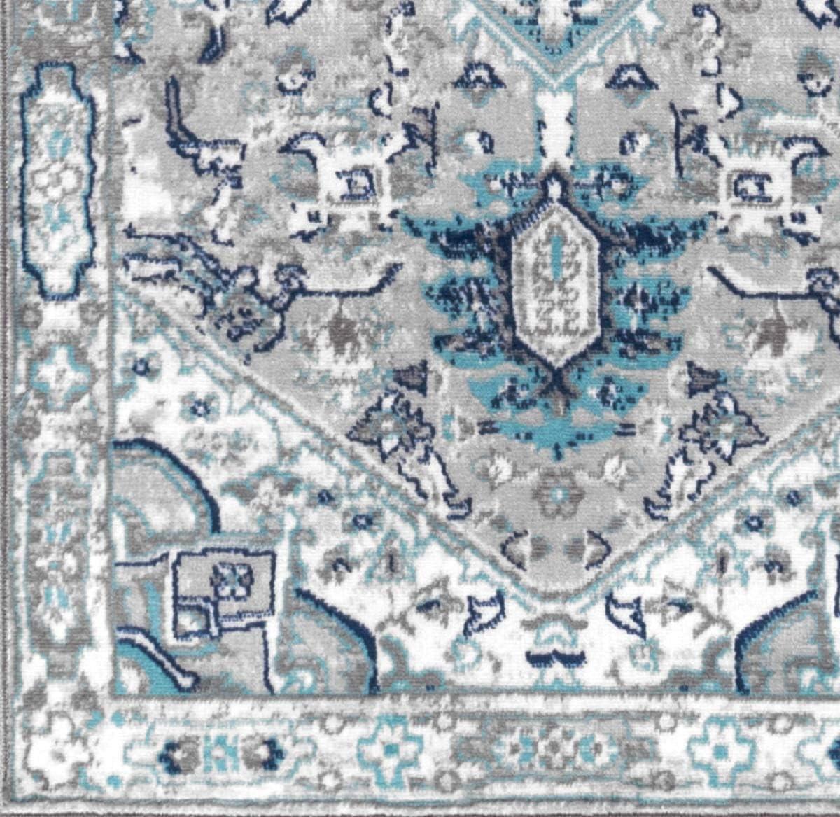 2'x8' Modern Persian Vintage Medallion Runner Rug, Light Grey/Blue - JONATHAN Y