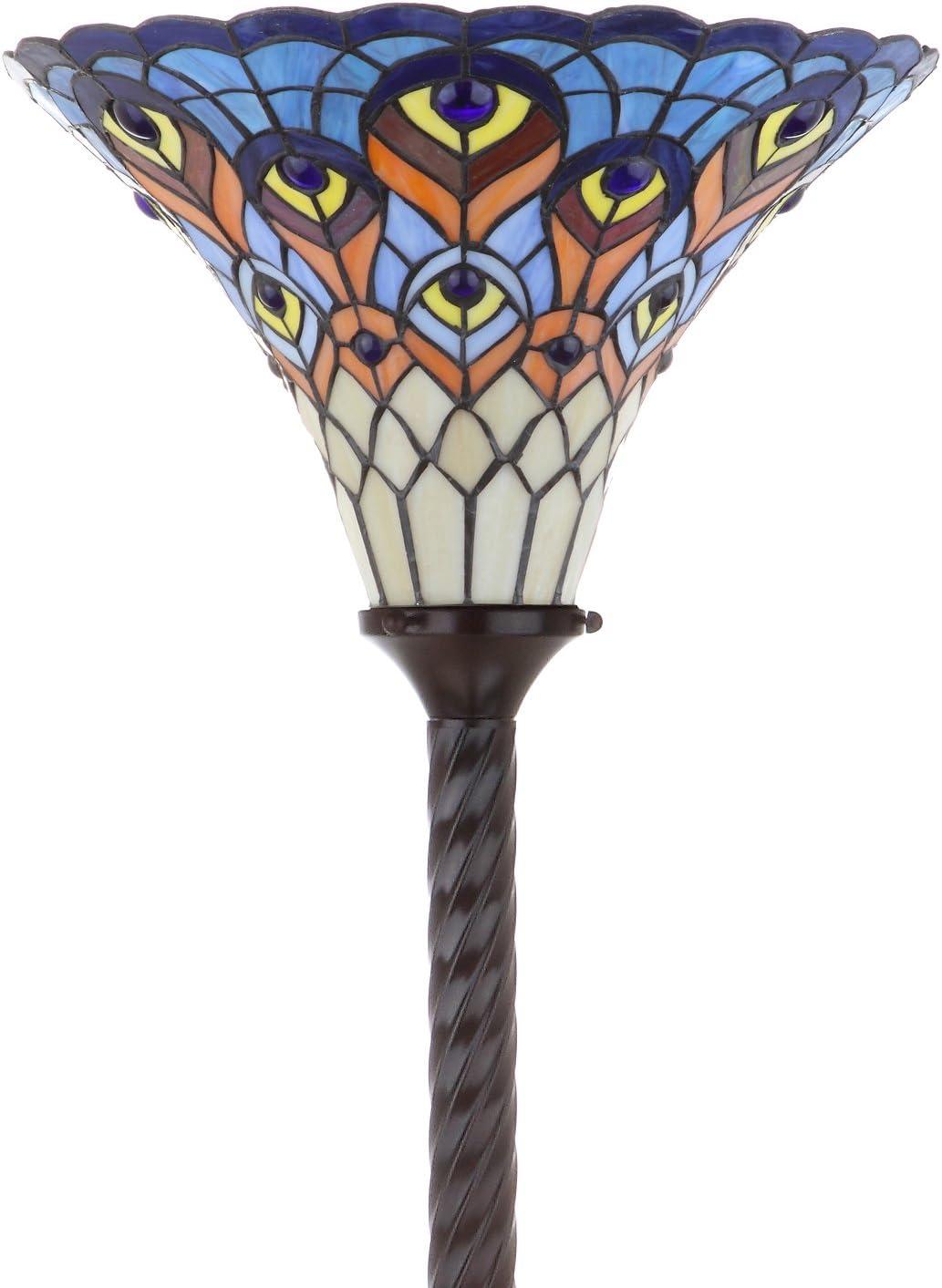 JONATHAN Y JYL8006A Peacock Tiffany-Style 70" Torchiere LED Floor Lamp, Traditional for living room, dinning room, bedroom, office Bulb Included, Bronze