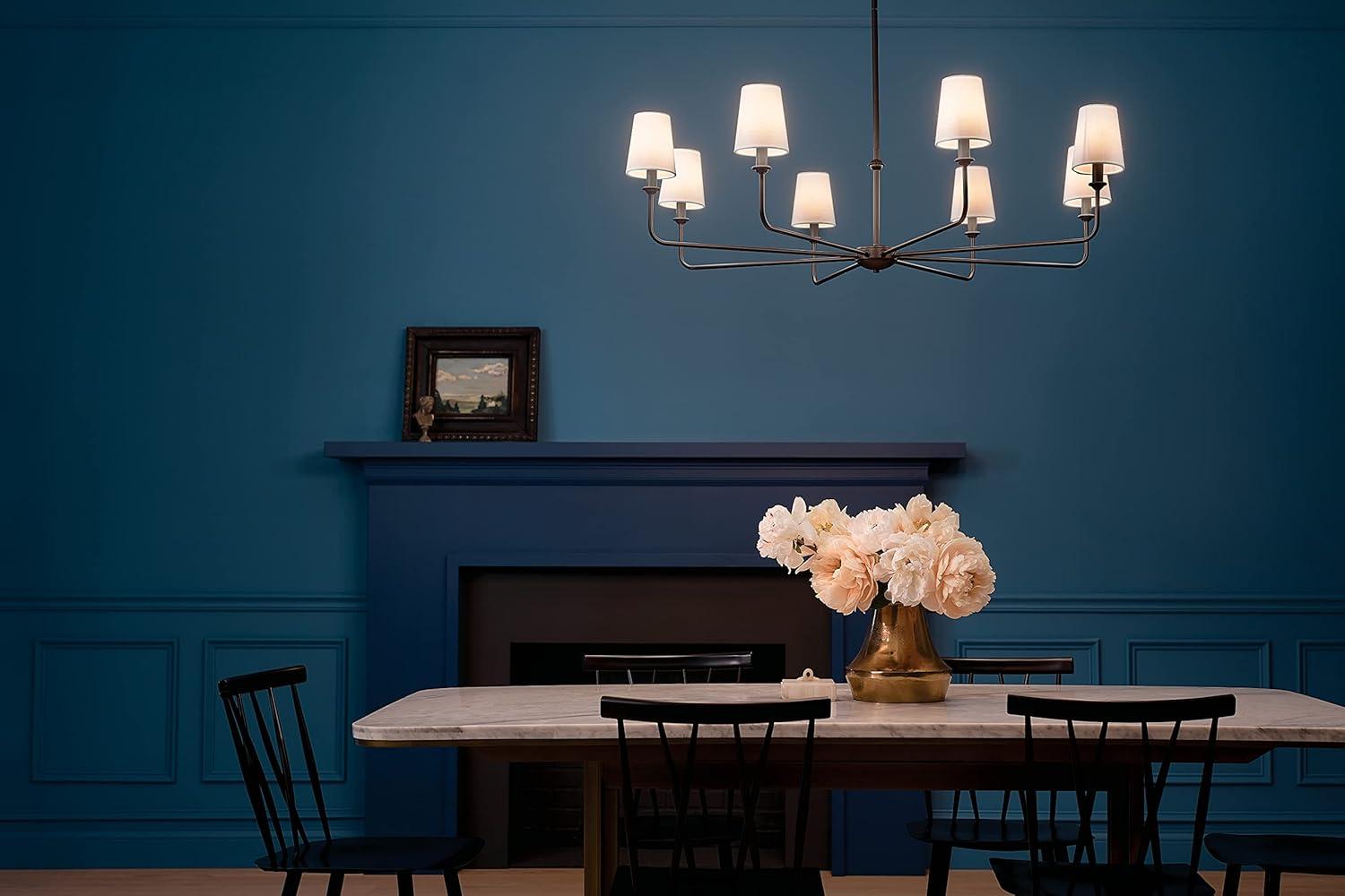Classic 8 Light Chandelier with White Linen Shades