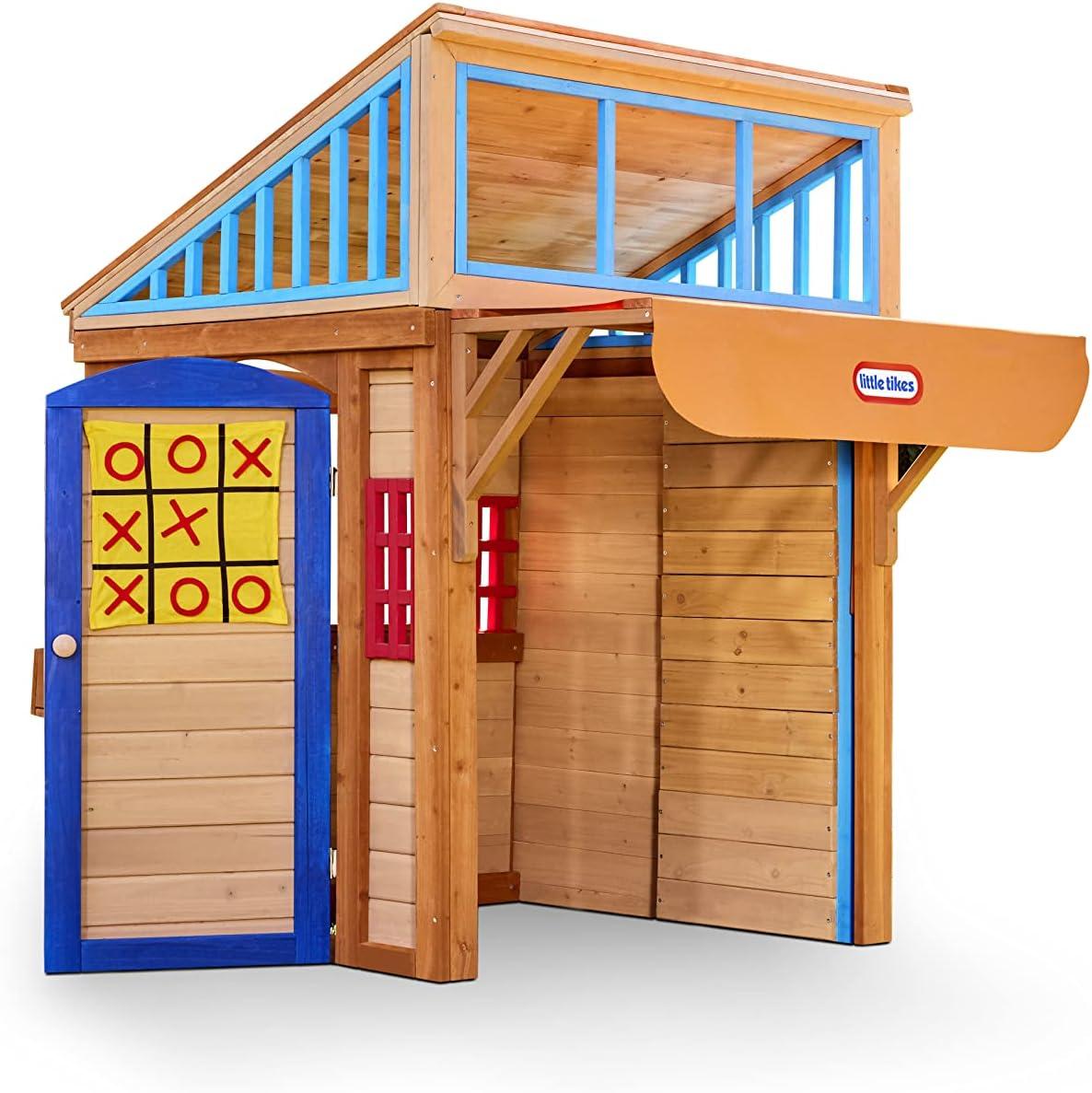 Wooden 5-in-1 Outdoor Playhouse with Games and Awning