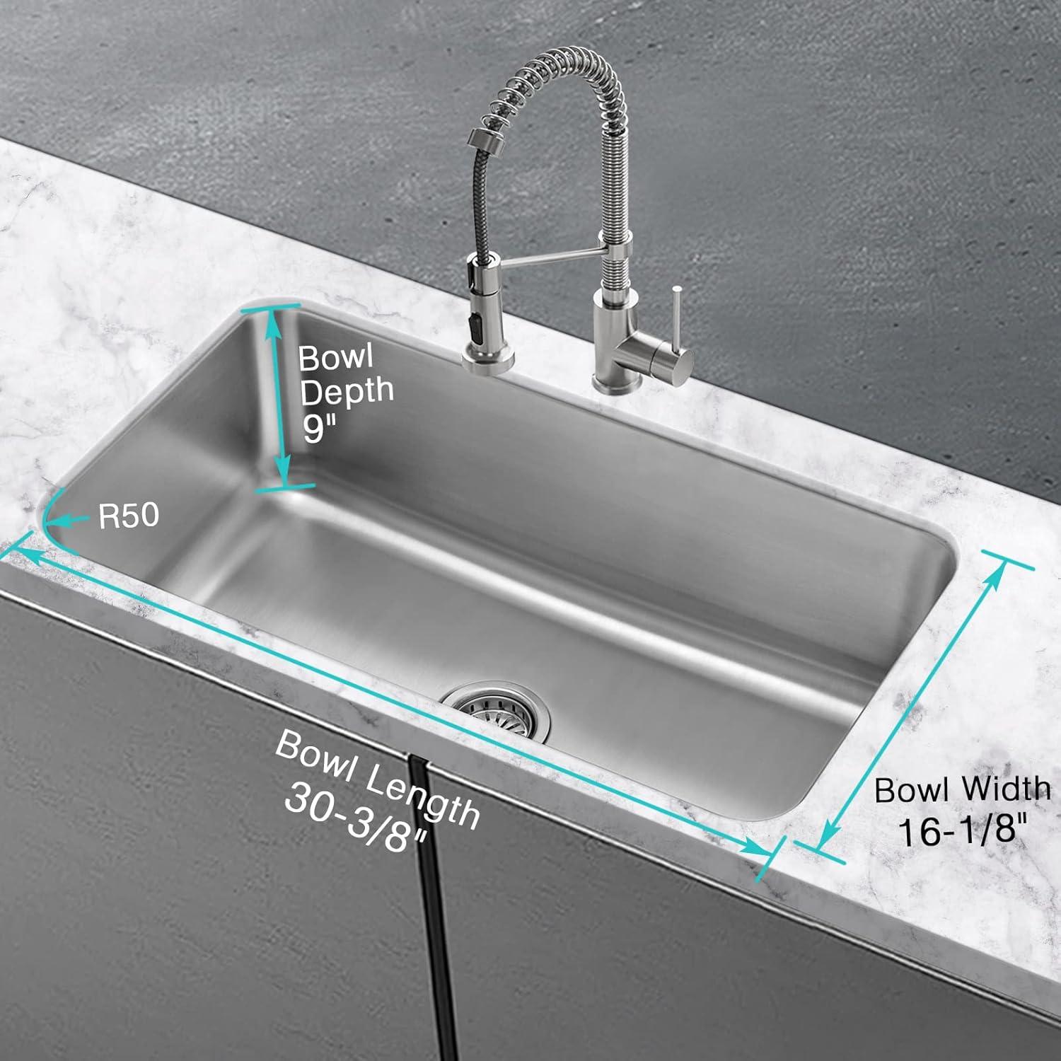 32-Inch Satin Stainless Steel Undermount Single Bowl Kitchen Sink