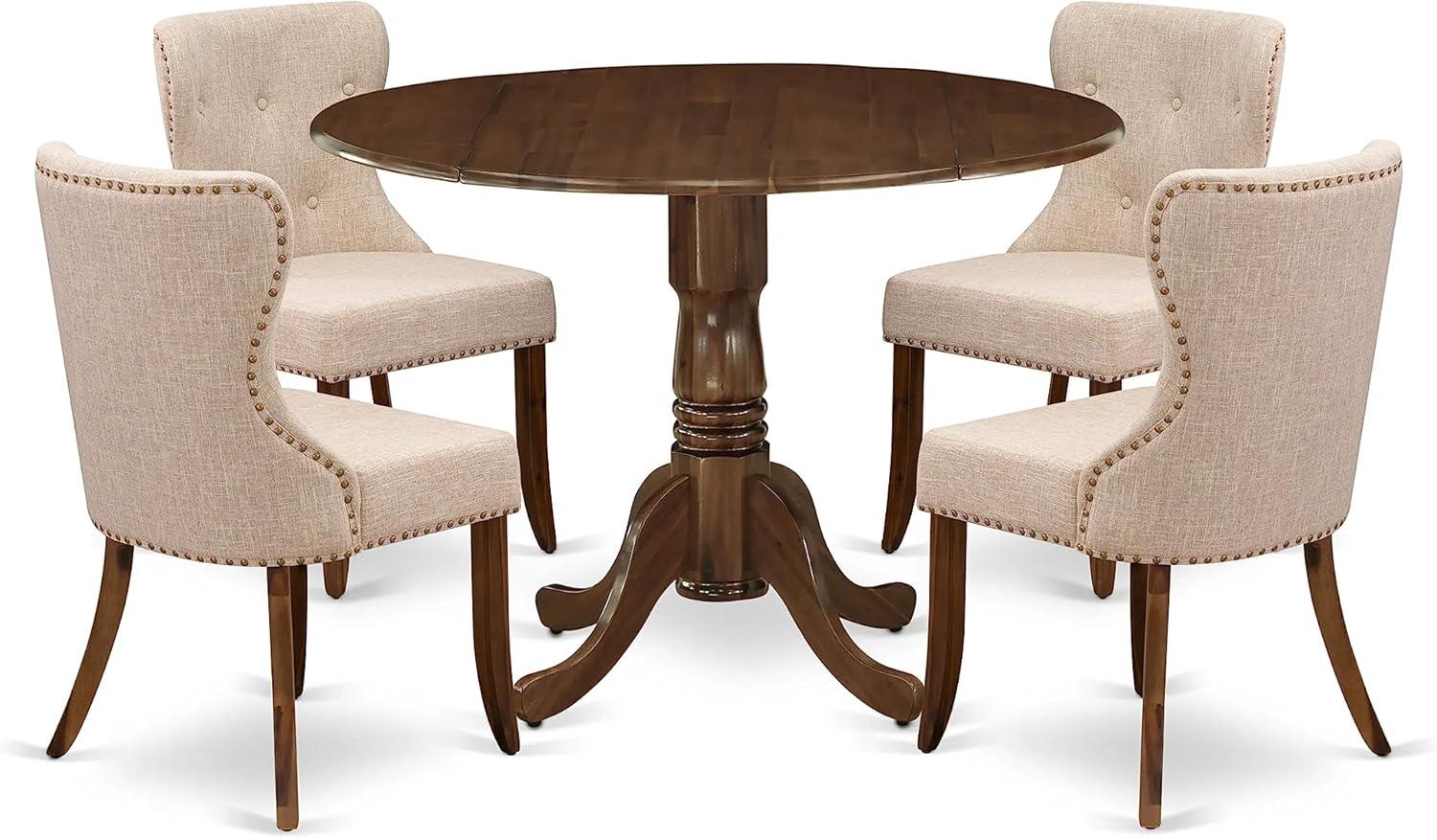 East West Furniture 5 Pc Dining Set Contains a Round Wooden Table and 4 Upholstered Chairs