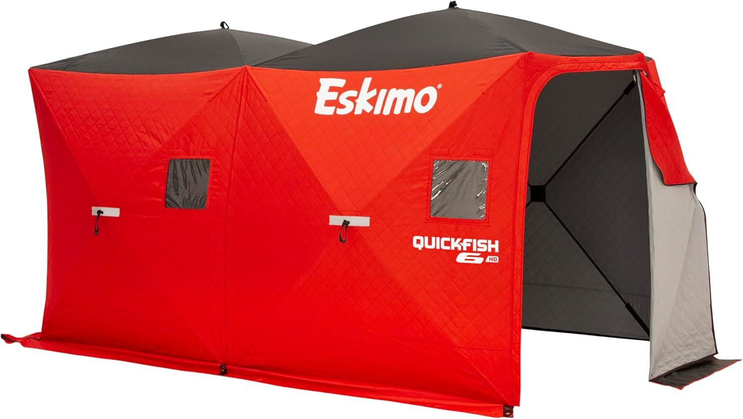 Eskimo QuickFish™ 6HD, Pop-Up Portable Shelter, No-Trip Door, Red/Black, Six Person, 46076