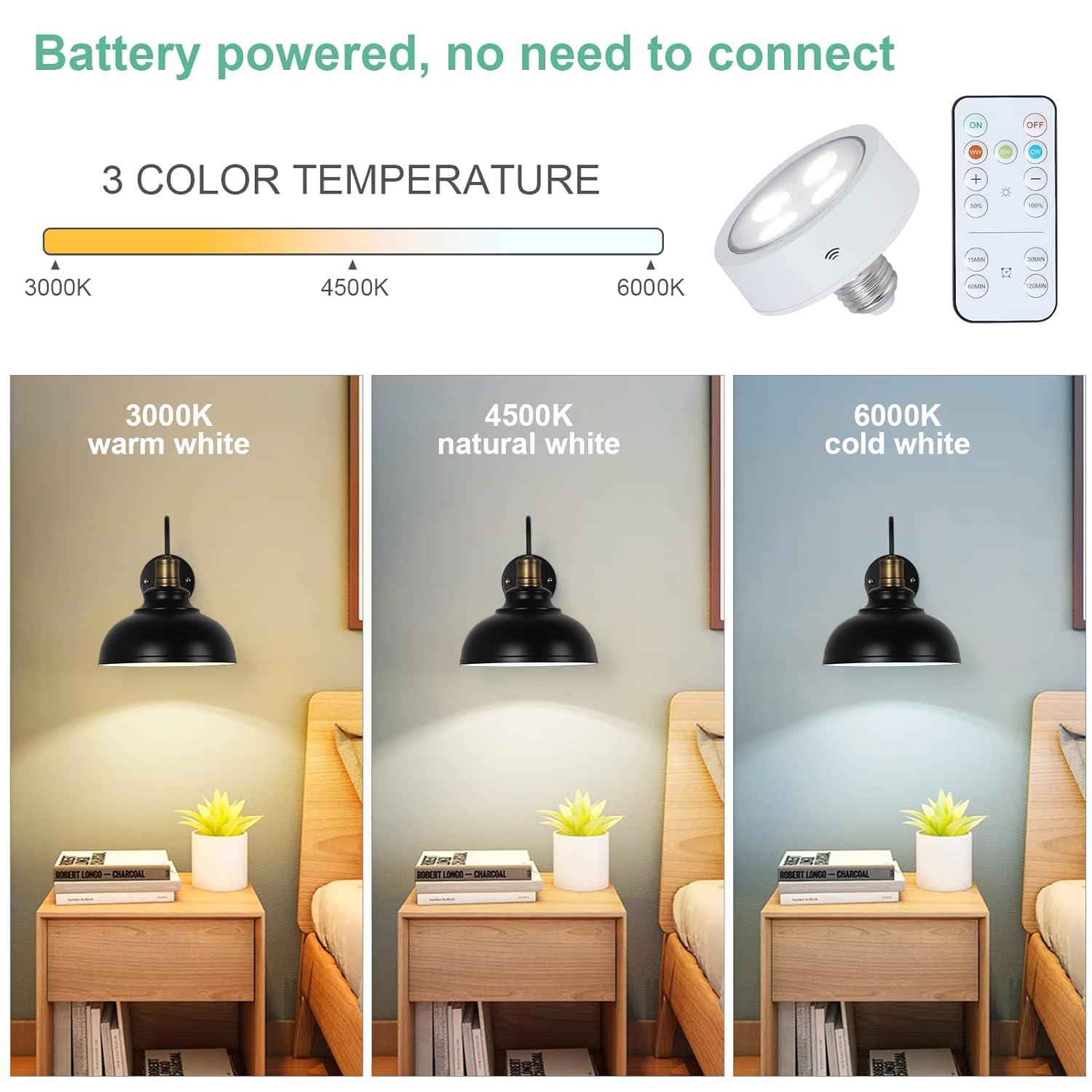 Vintage Black Wireless Battery Operated Wall Sconces Set of 2, Cordless LED Wall Lights Set with Remote Control, for Bedroom, Farmhouse, Gallery - Easy Setup, 3 Color Dimmable, Adjustable Brightness