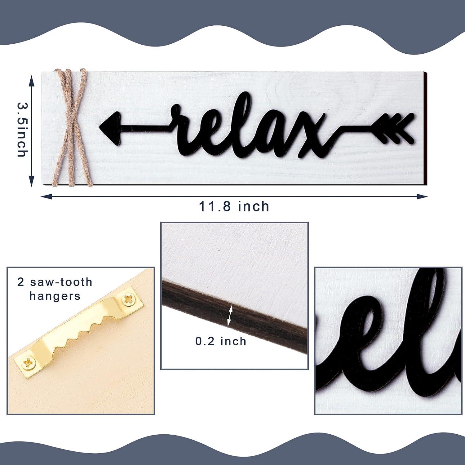 Jetec 4 Pieces Farmhouse Bathroom Decor Wall Art Soak Relax Unwind Breathe Wooden Signs with Arrow Rustic Vintage Country Bathroom Decor for Home Laundry Room(White)