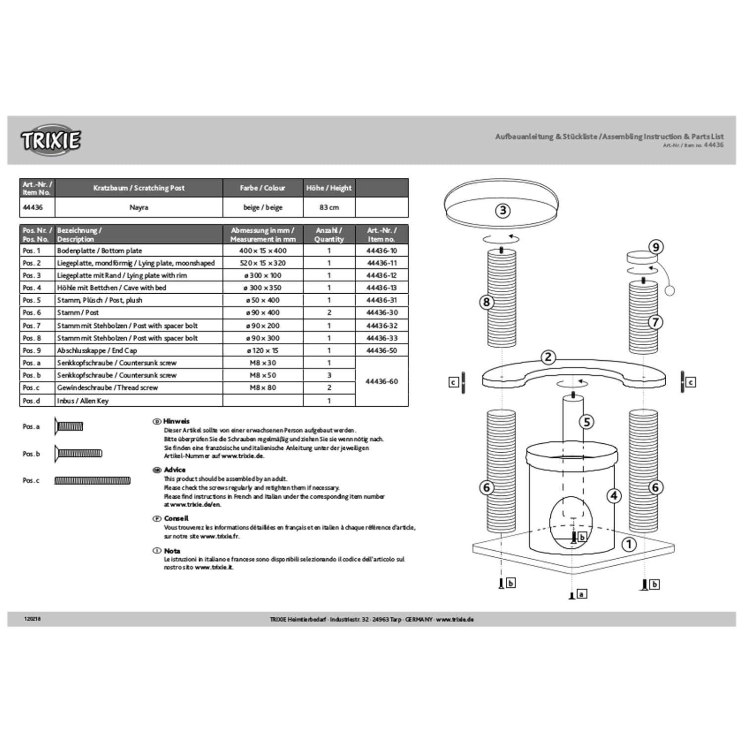 TRIXIE TRIXIE Nayra 32.7" Cat Tree, 3-Level Cat Scratcher, Plush Covered Cat Condo Removable Bed, Platform & Perch