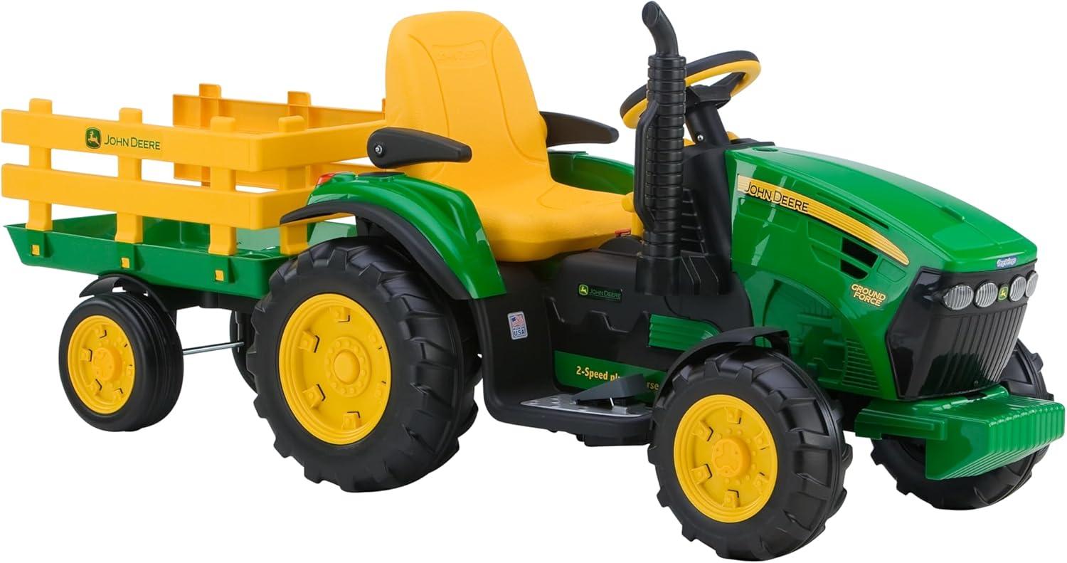 Peg Perego 12V John Deere Ground Force Tractor with Trailer Powered Ride-On - Green