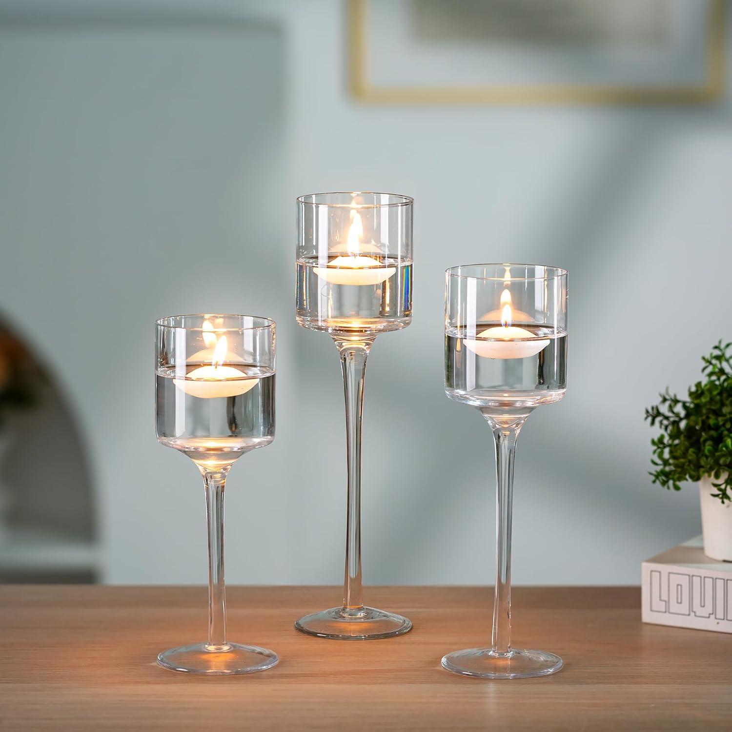 Nuptio Hurricane Glass Candle Holder Tea light Candle Holders ，3Pcs Tall Tealight Candle Holder Votive Candle Holders for Table Centerpiece Home Decoration