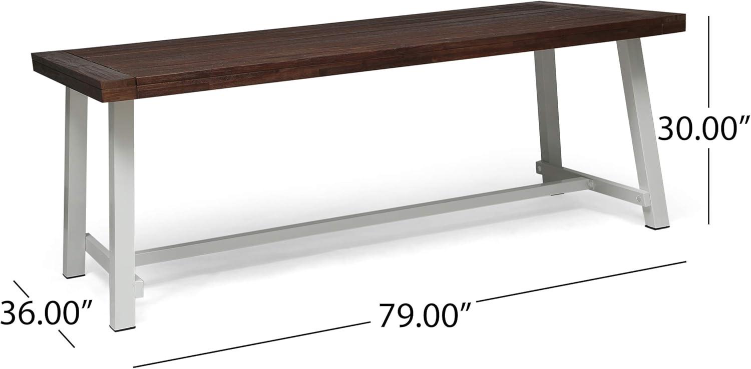 GDFStudio Emersyn Outdoor Acacia Wood and Iron Dining Table with Slat Top, Light Gray/Black