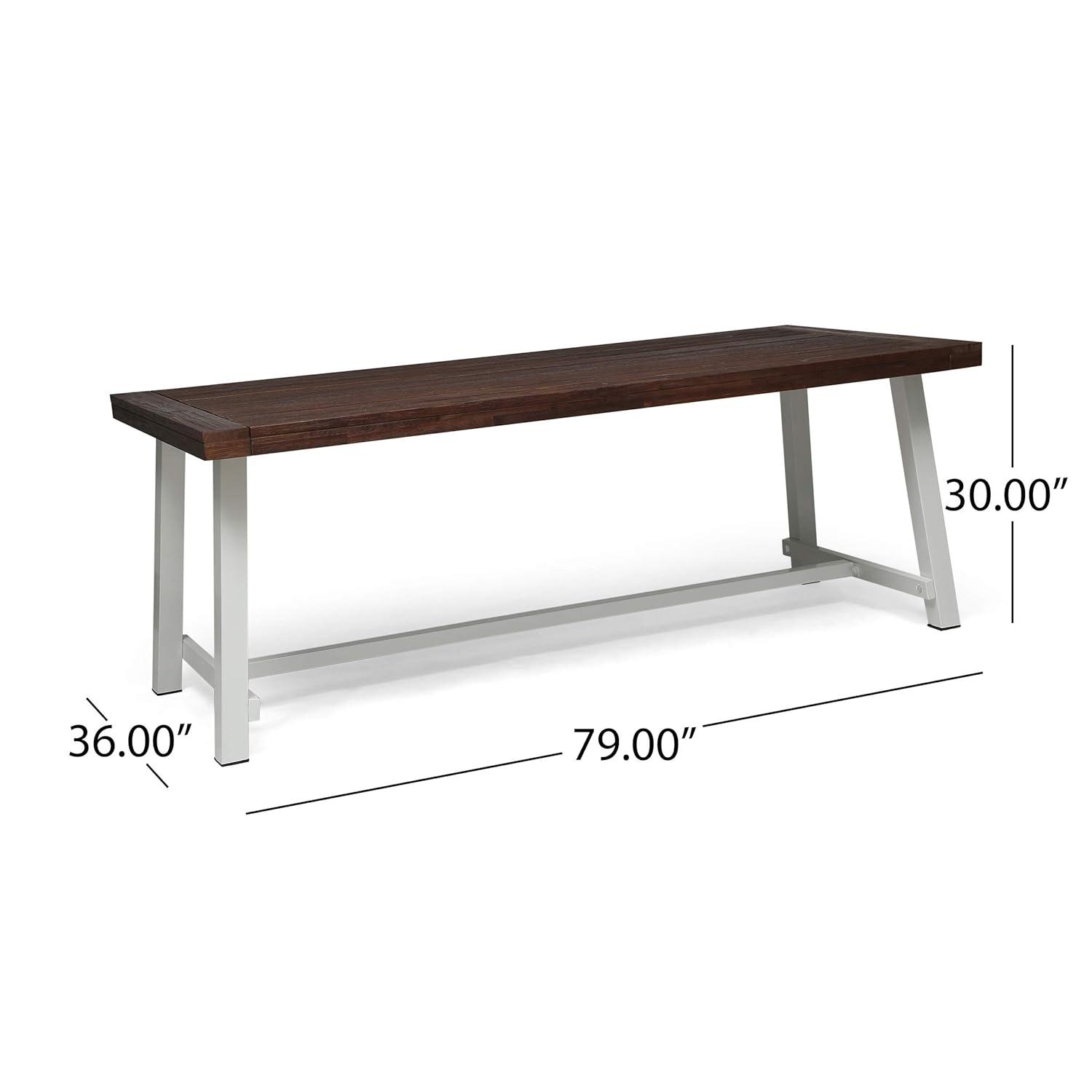 GDFStudio Emersyn Outdoor Acacia Wood and Iron Dining Table with Slat Top, Light Gray/Black