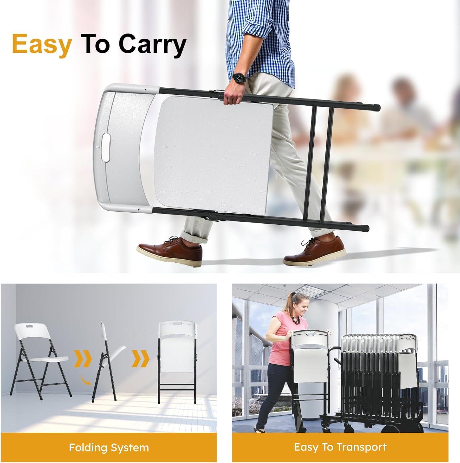 Ktaxon 4 Packs Portable Plastic Folding Chair w/ Handle White for Party Wedding Camping Picnic, Adult, Outdoor and Indoor Portable Chairs, Plstic Chairs