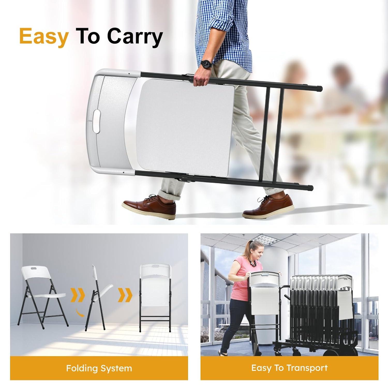 Ktaxon 4 Packs Portable Plastic Folding Chair w/ Handle White for Party Wedding Camping Picnic, Adult, Outdoor and Indoor Portable Chairs, Plstic Chairs