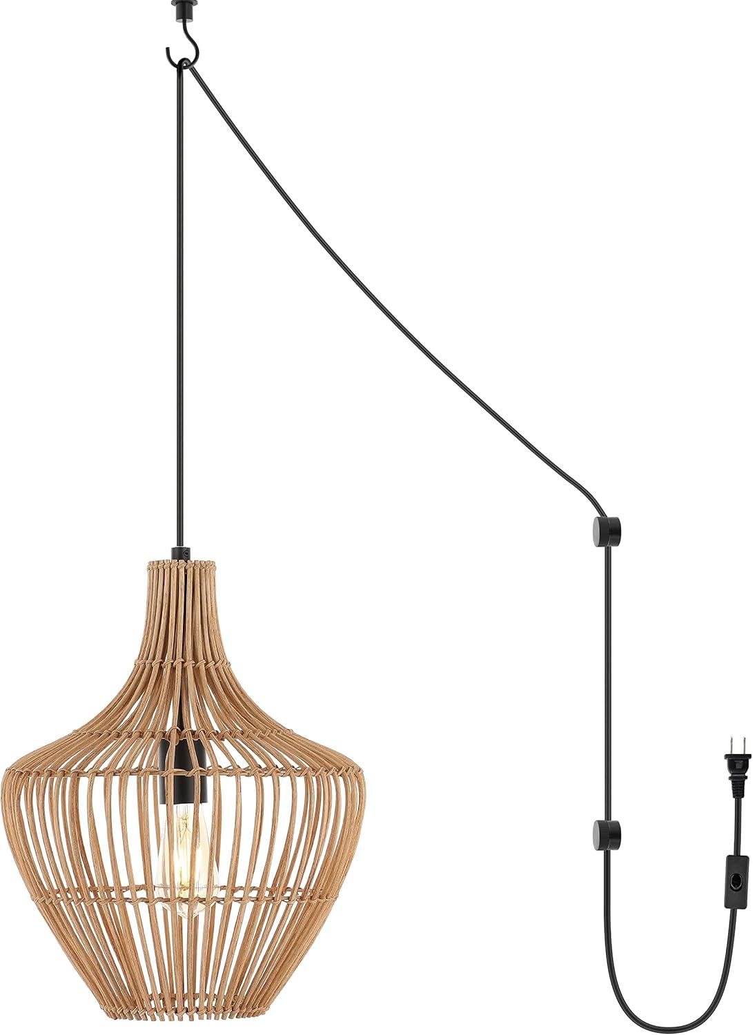 Lucas 13" Satin Brown Rattan LED Pendant with Adjustable Cord