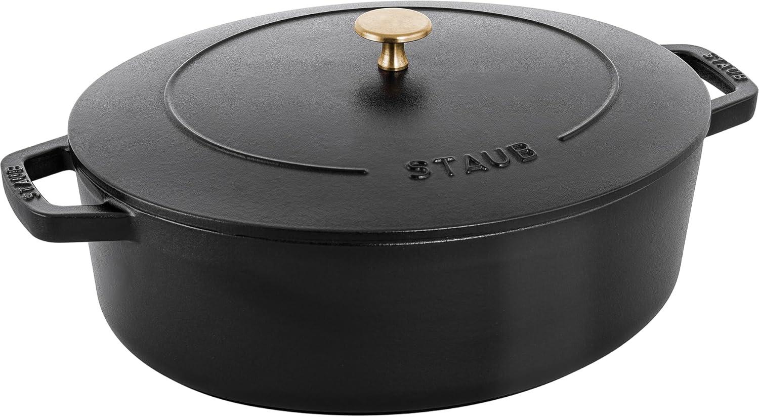 Staub Black Cast Iron 6.25-qt Shallow Oval Dutch Oven