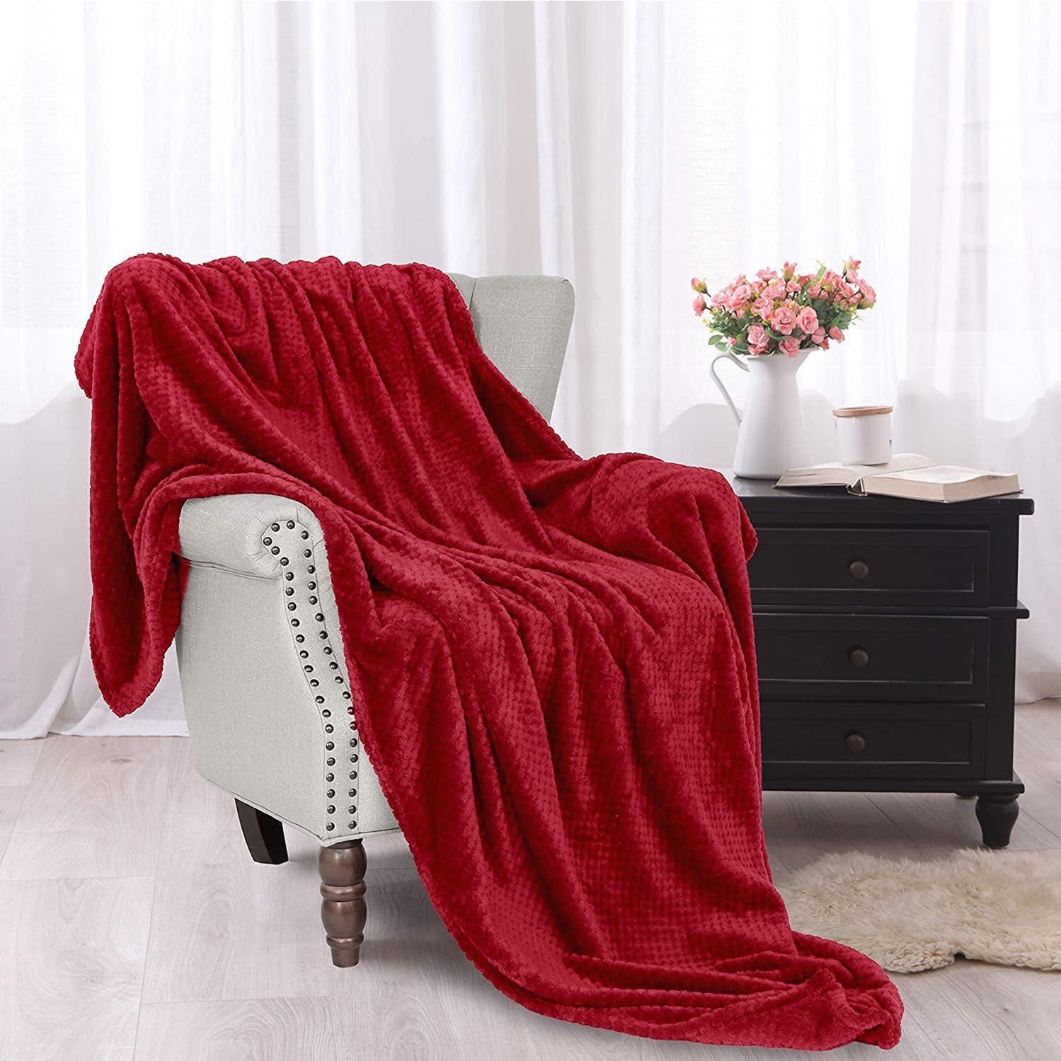 Exclusivo Mezcla Waffle Textured Extra Large Fleece Blanket, Super Soft and Warm Throw Blanket for Couch, Sofa and Bed (Burgundy, 50"x70")-Cozy, Fuzzy and Lightweight