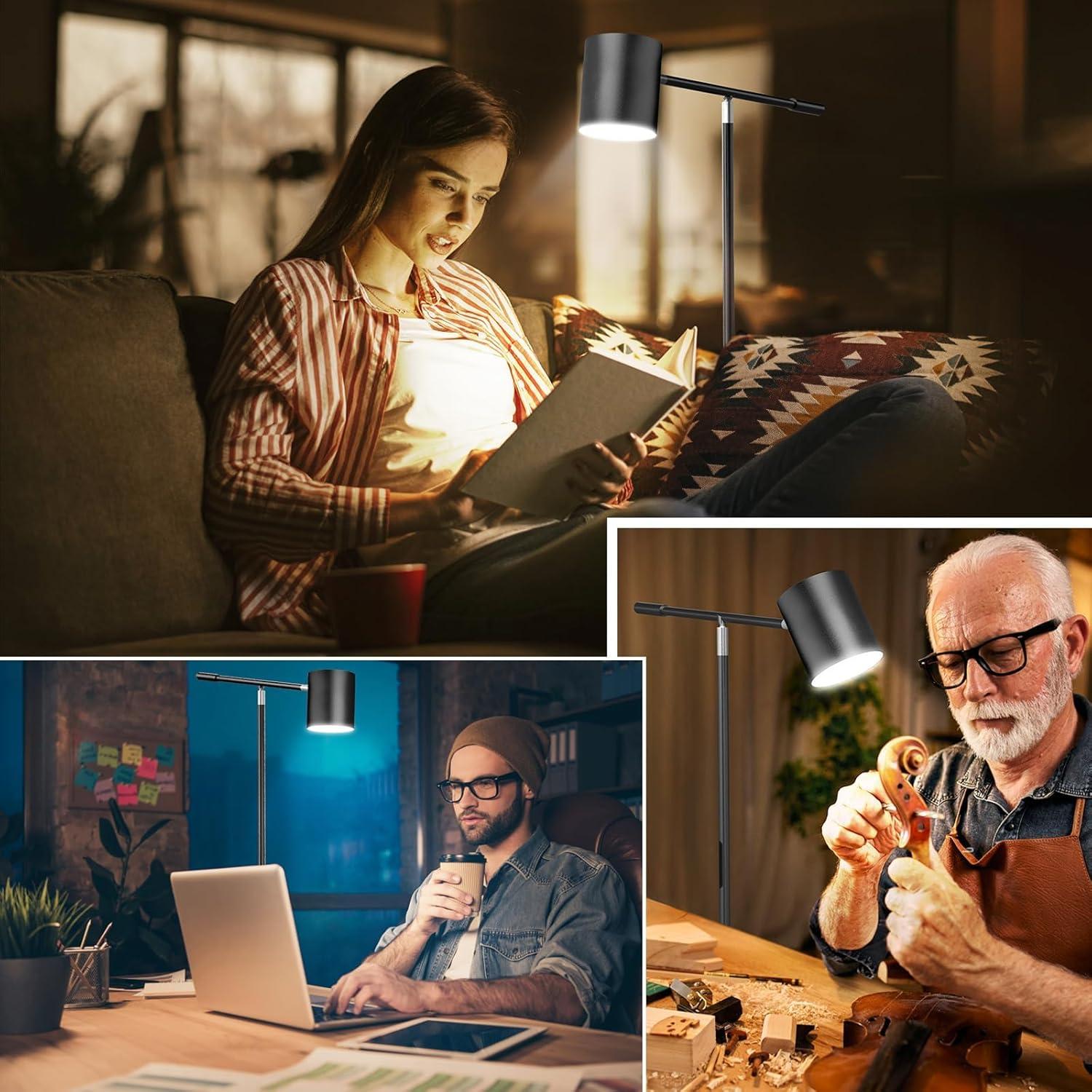 Floor Lamps for Living Room, Modern Stepless Dimmable Standing Lamp with Remote & Touch Control, Adjustable Swing Arms 73" Tall Black Floor Lamp for Reading Sewing Craft