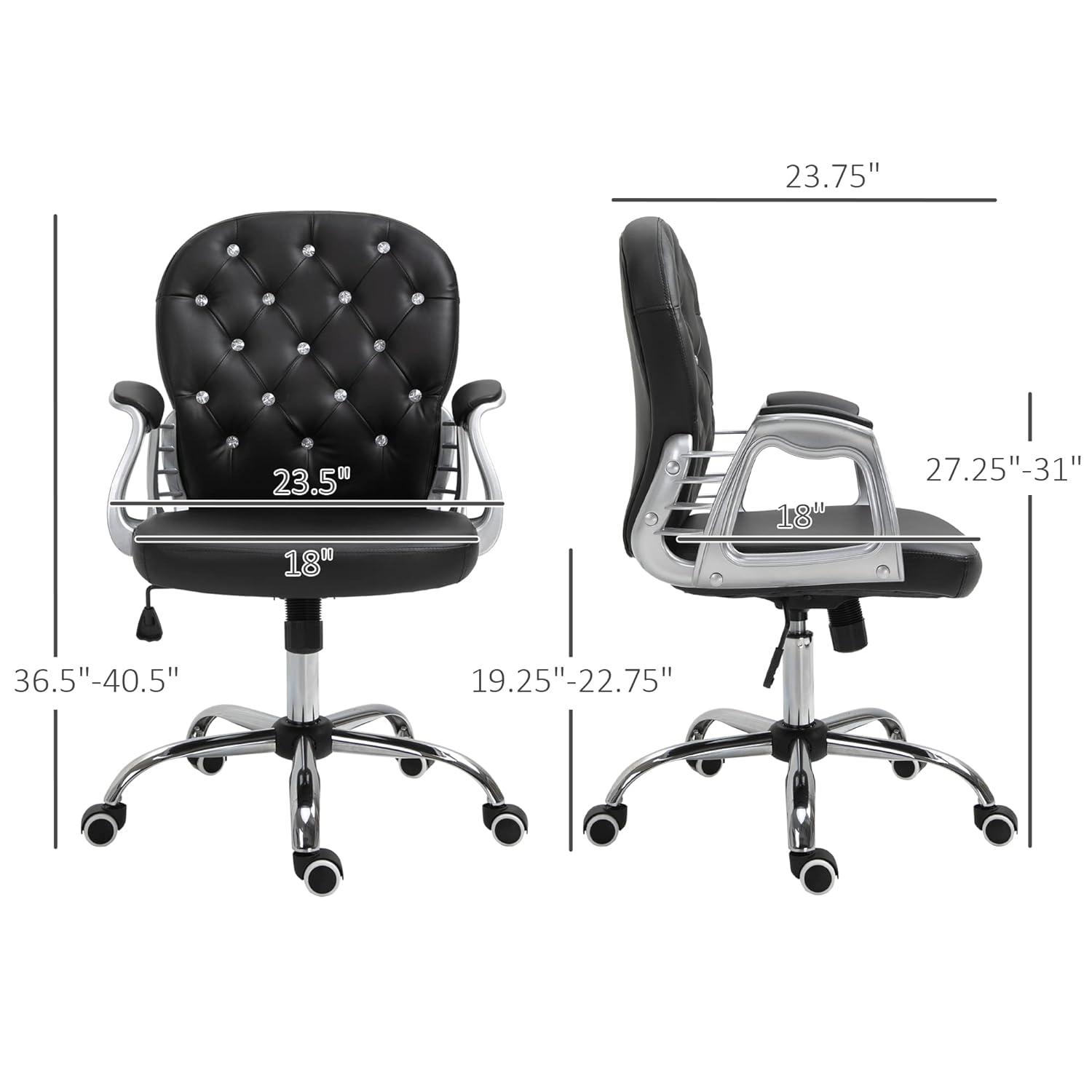 Vinsetto Vanity PU Leather Mid Back Office Chair Swivel Tufted Backrest Task Chair with Padded Armrests, Adjustable Height, Rolling Wheels, Beige