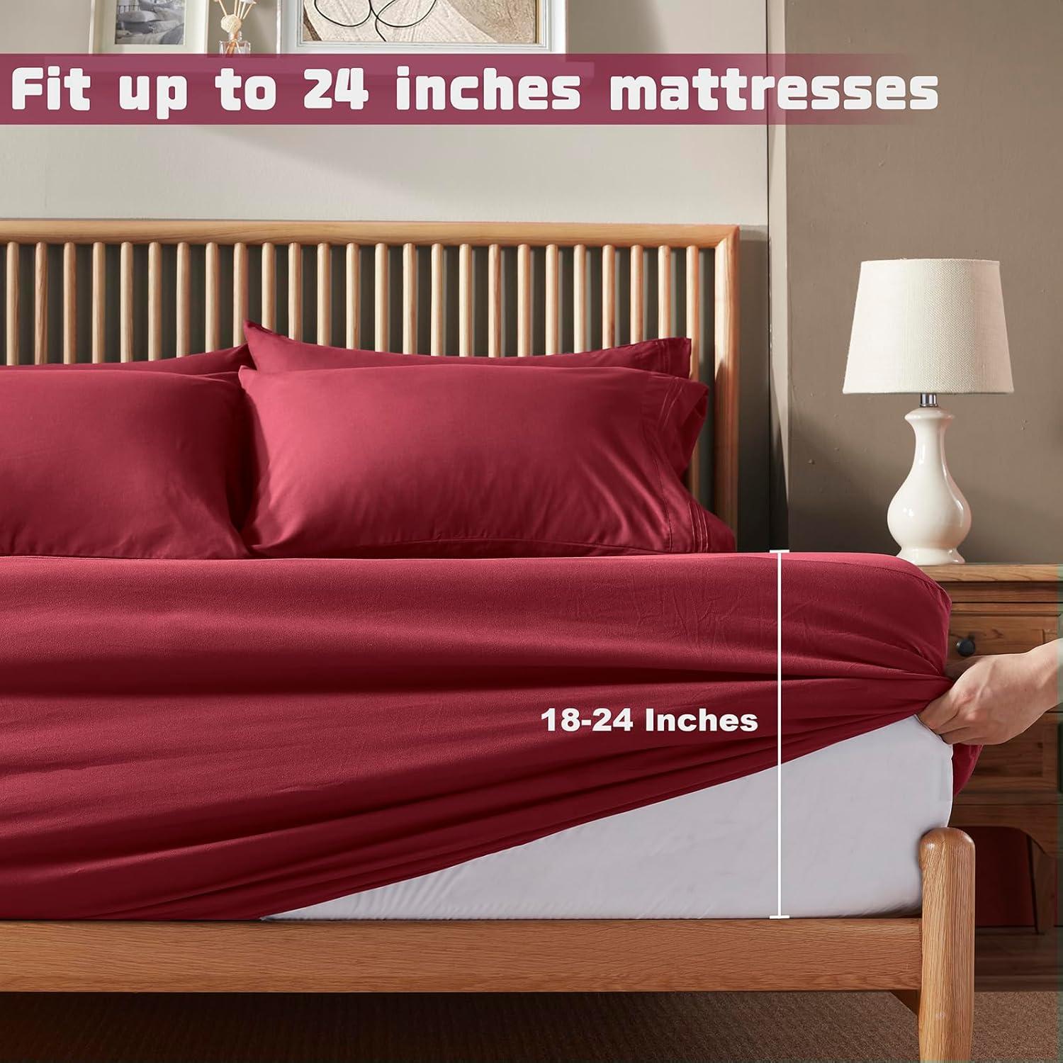 Solid 6 Piece Sheet Set - Ultra Soft - Becky Cameron (Extra Pillow Cases!), Burgundy, King