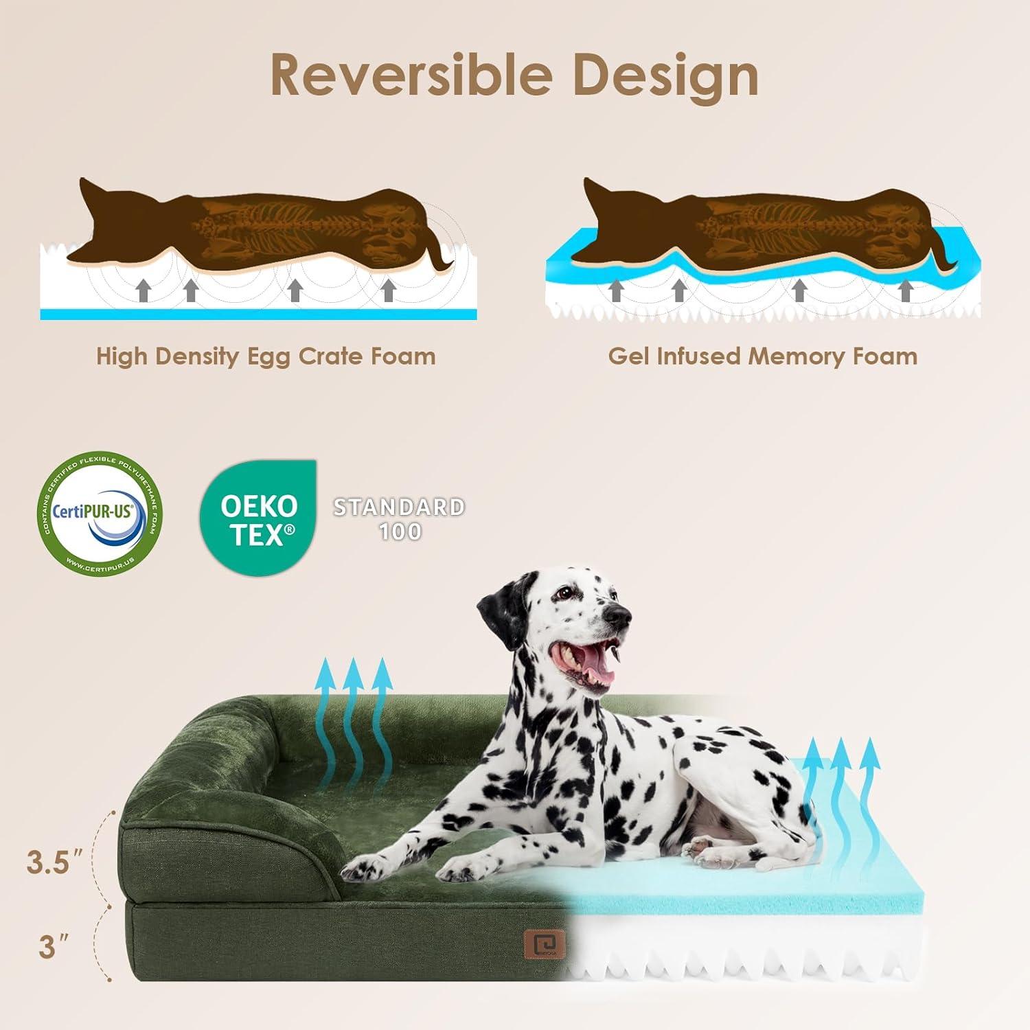 Orthopedic Dog Beds For Extra Large Dogs, Waterproof Memory Foam XL Dog Bed With Sides, Non-Slip Bottom And Egg-Crate Foam Big Dog Couch Bed With Washable Removable Cover, Dark Green