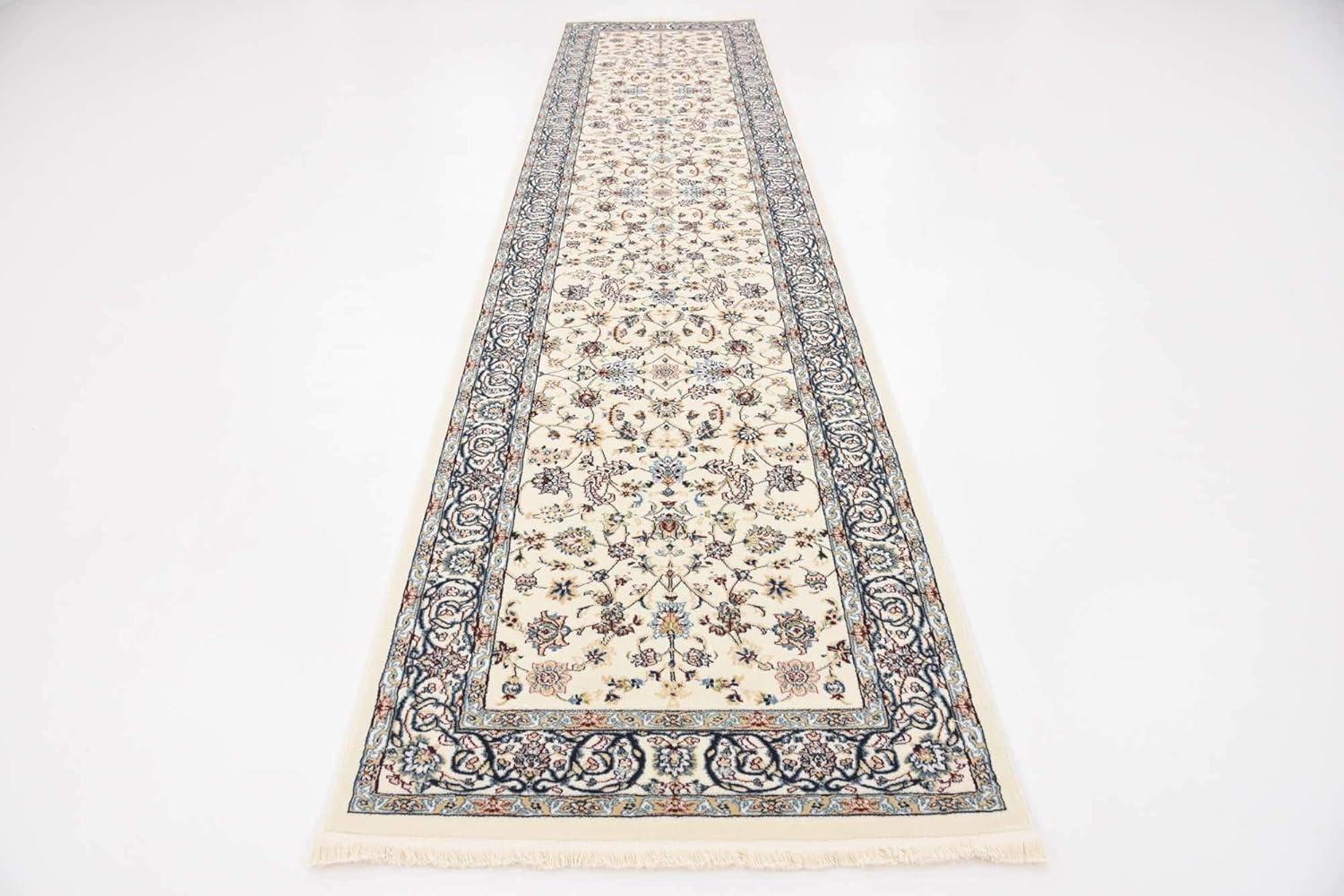 Ivory Floral Synthetic Runner Rug with Persian Motif