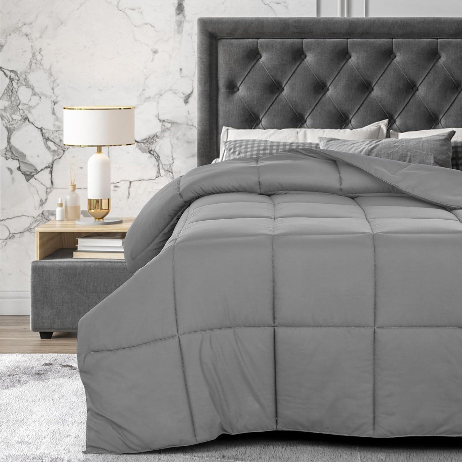 Lux Decor Collection Reversible Down Alternative Soft Quilted Queen Comforter - All Season Duvet Insert with Corner Tabs (Queen, Grey)