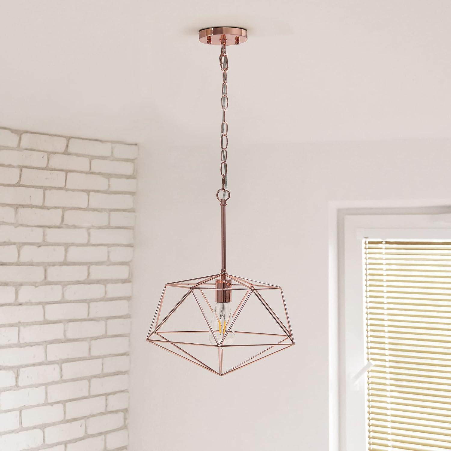 Modern 16" Geometric Diamond Shaped Rose Gold Pendant Light