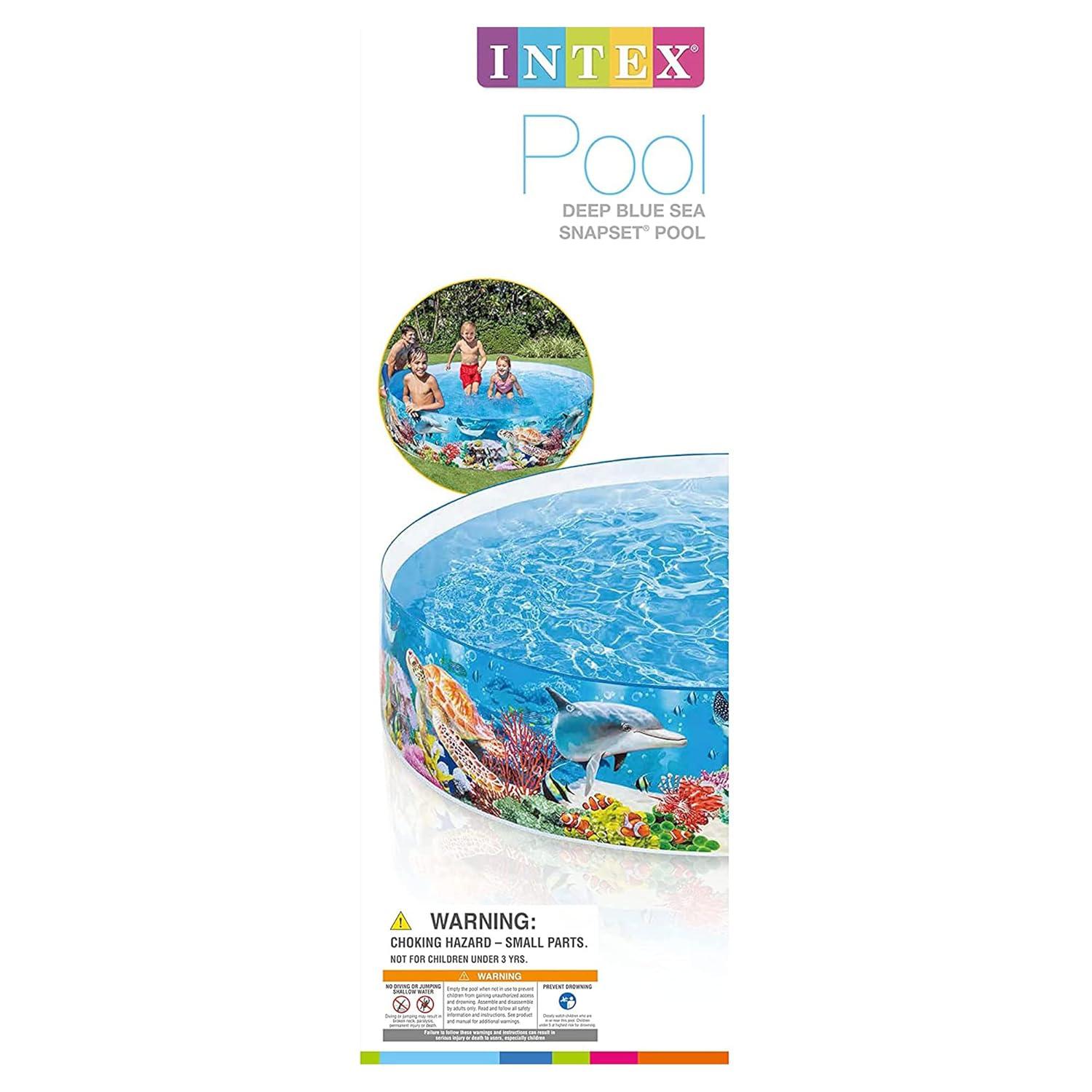 Intex Deep Sea Blue 8 feet x 18 inch SnapSet Instant Round Above Ground Swimming Kiddie Pool for Kids Ages 3 Years and Up
