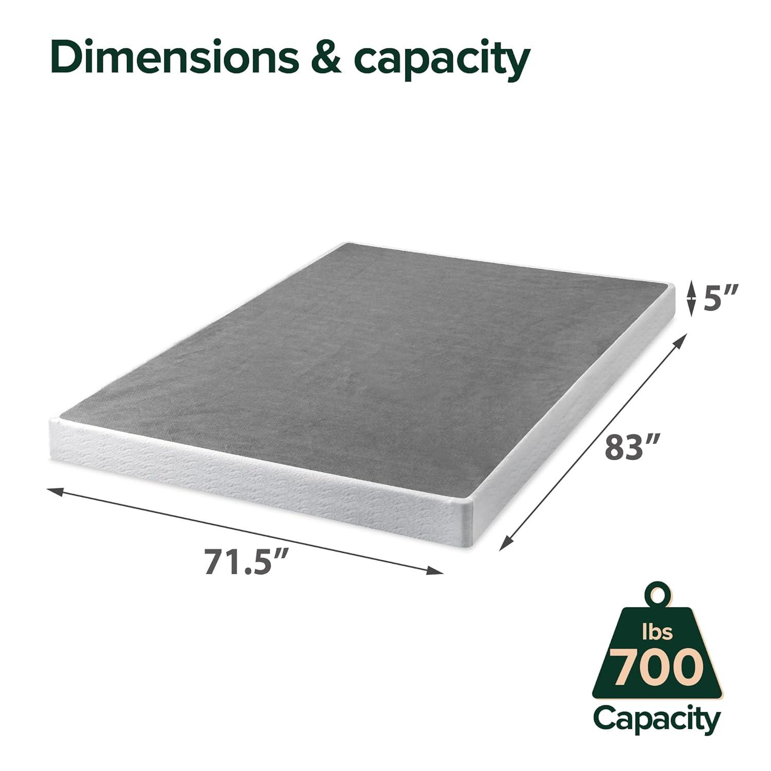 California King 5" Metal Smart BoxSpring Mattress Base with Quick Assembly Gray - Zinus: Steel Frame, Polyester Cover, 5-Year Warranty