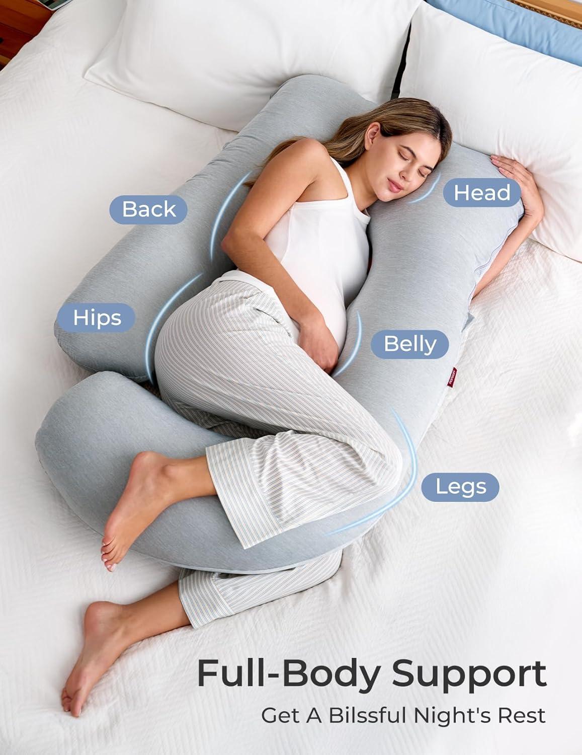 Momcozy Pregnancy Pillows with Cooling Cover, U-Shaped Full Body Maternity Pillow for Side Sleepers 57 inch Gray