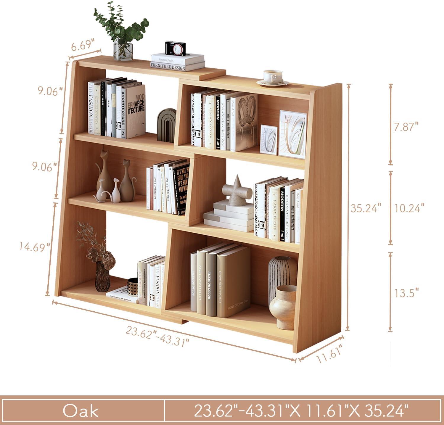 Latitude Run® Wooden Extendable Shelf Bookcase - 3-Tier Ladder Low Short Bookshelf For Small Space Or Corner