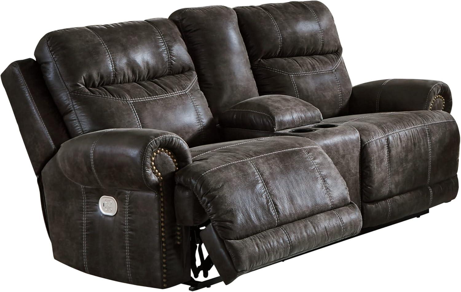 Ashley Furniture Grearview Faux Leather Power Reclining Loveseat in Charcoal