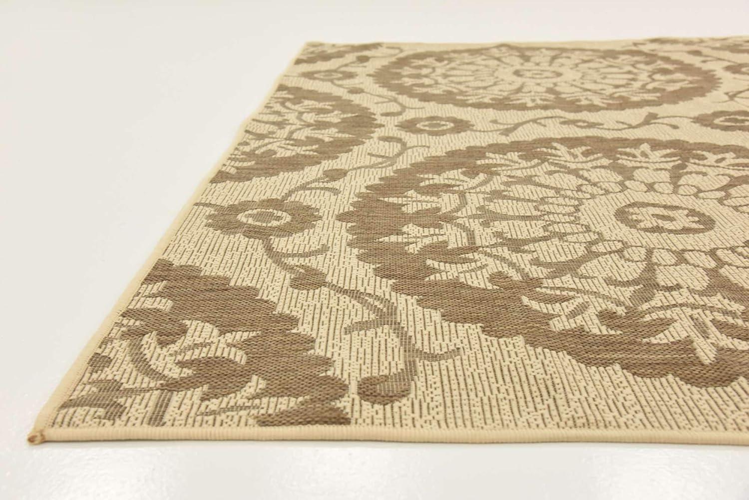 Brown and Beige Abstract Outdoor Synthetic Area Rug