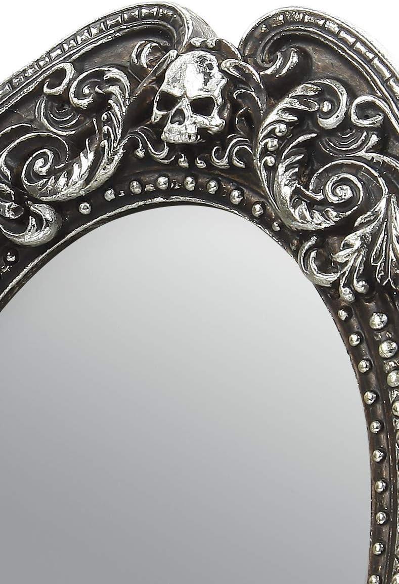 Silver Gothic Skull Oval Vanity Mirror