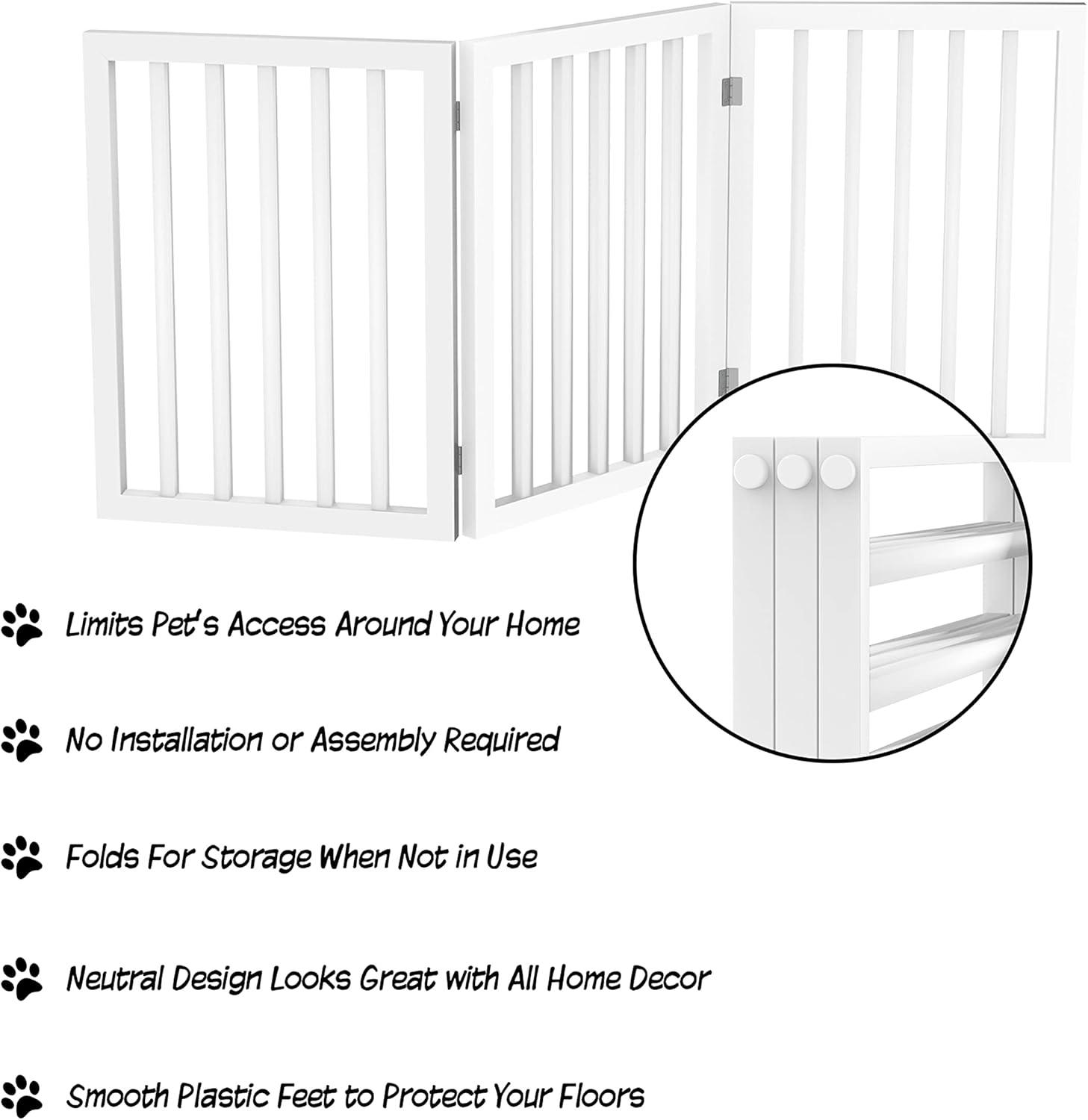 Indoor Pet Gate - 3-Panel Folding Dog Gate for Stairs or Doorways - 54x24-Inch Freestanding Pet Fence for Cats and Dogs by PETMAKER (White)