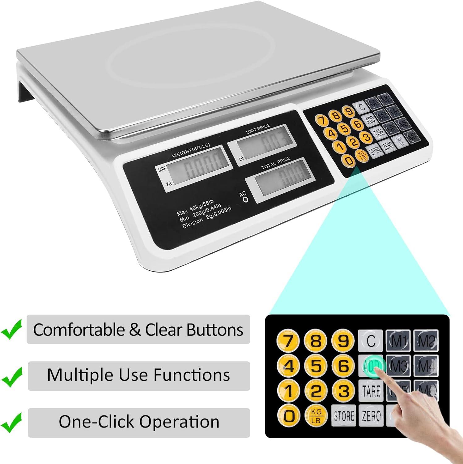 88lb Digital Commercial Price Computing Scale with Dual LCD Display