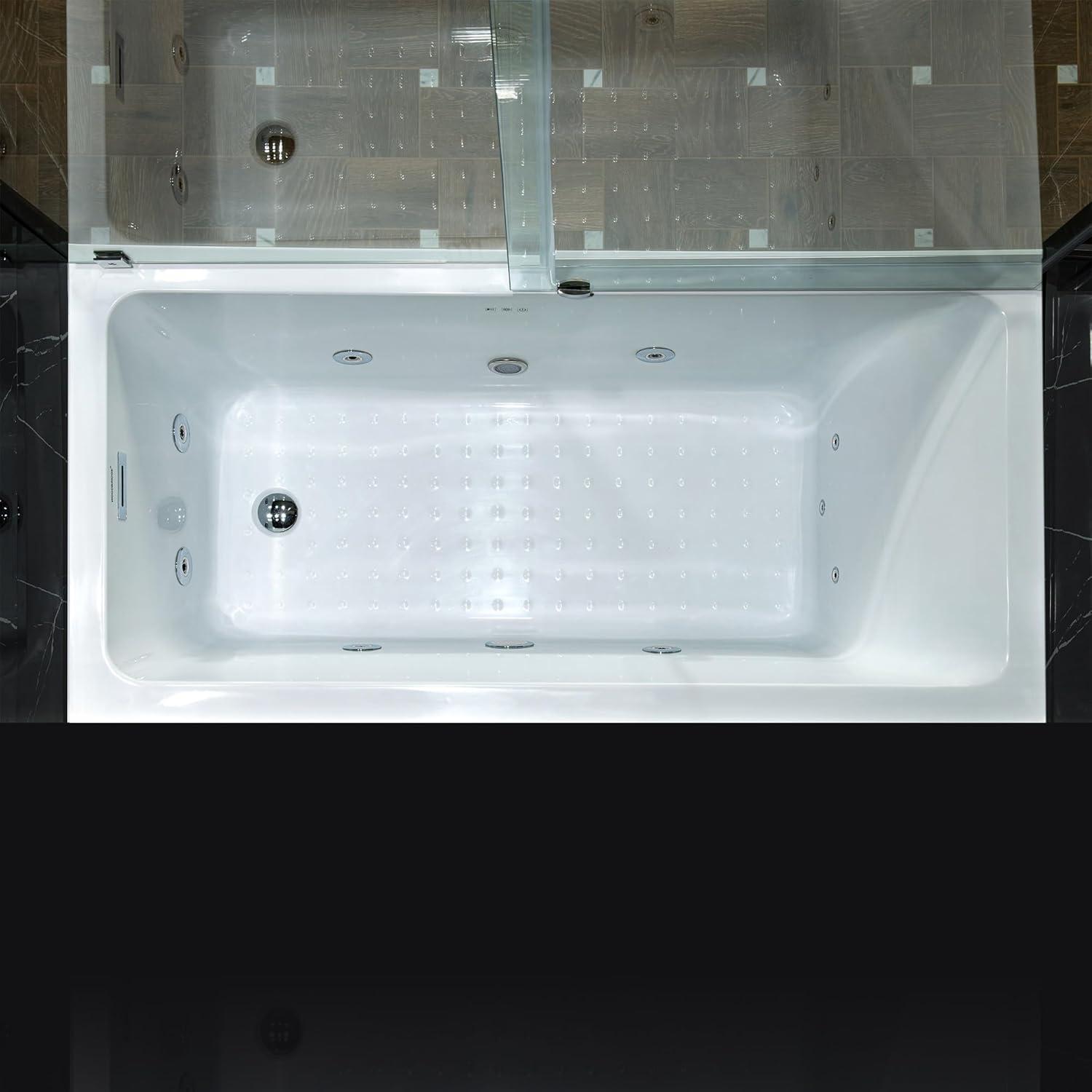 WoodBridge 60" X 30" Alcove Acrylic Rectangular Whirlpool Heated Jetted Tub In White With Drain and Overflow BS666-R-CH01