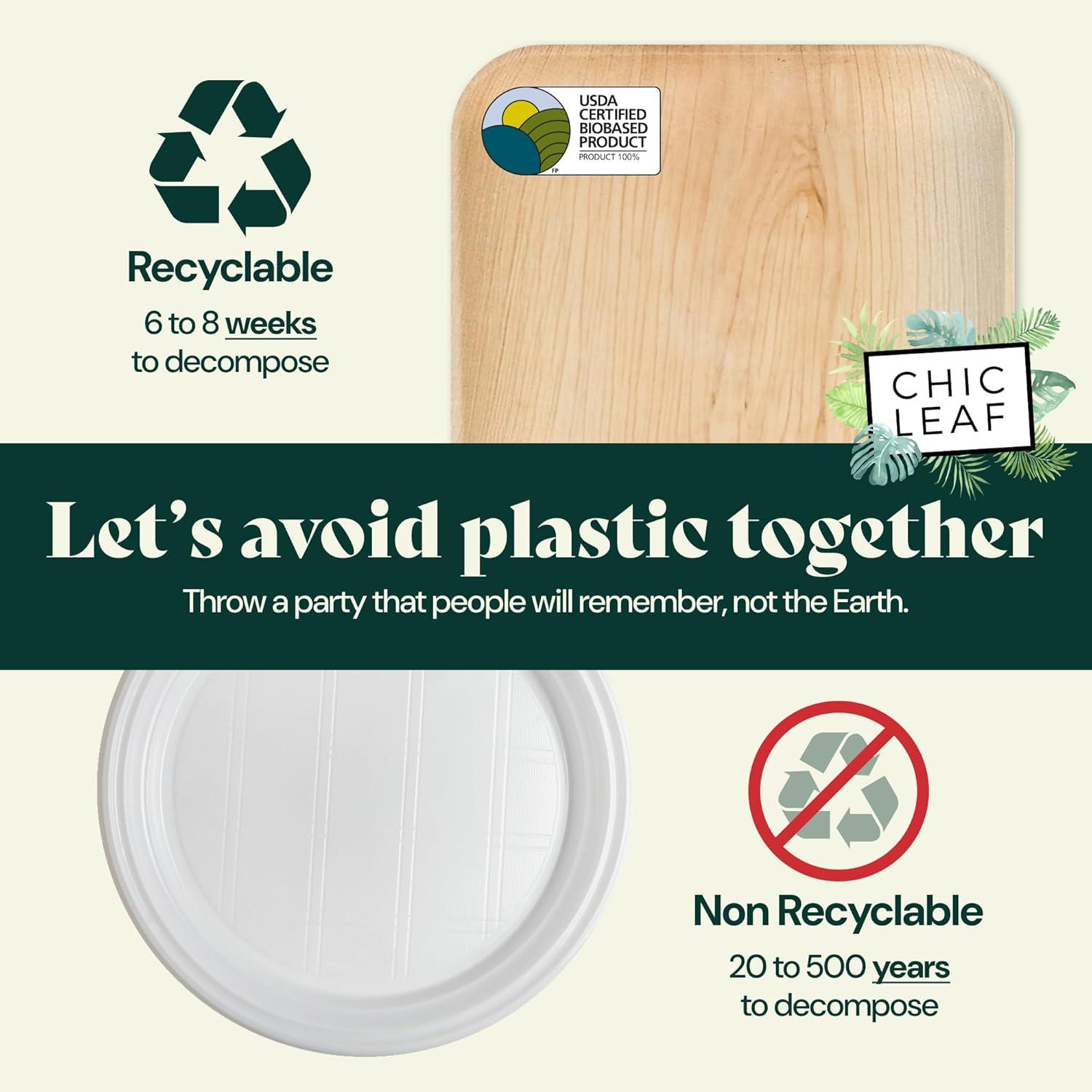 Chic Leaf Disposable Palm Leaf Trays, 17" x 12", 10 Pack, Compostable, Eco-Friendly Platters Charcuterie Board