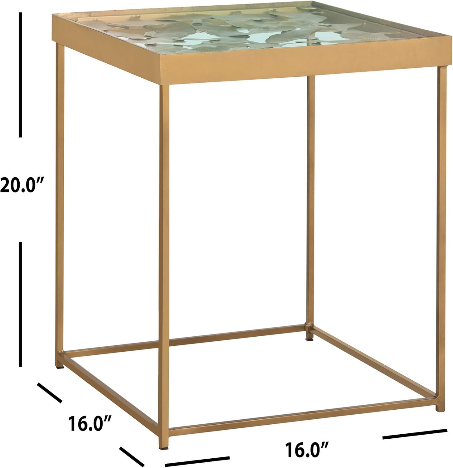 Antique Brass and Glass Leaf Square Side Table