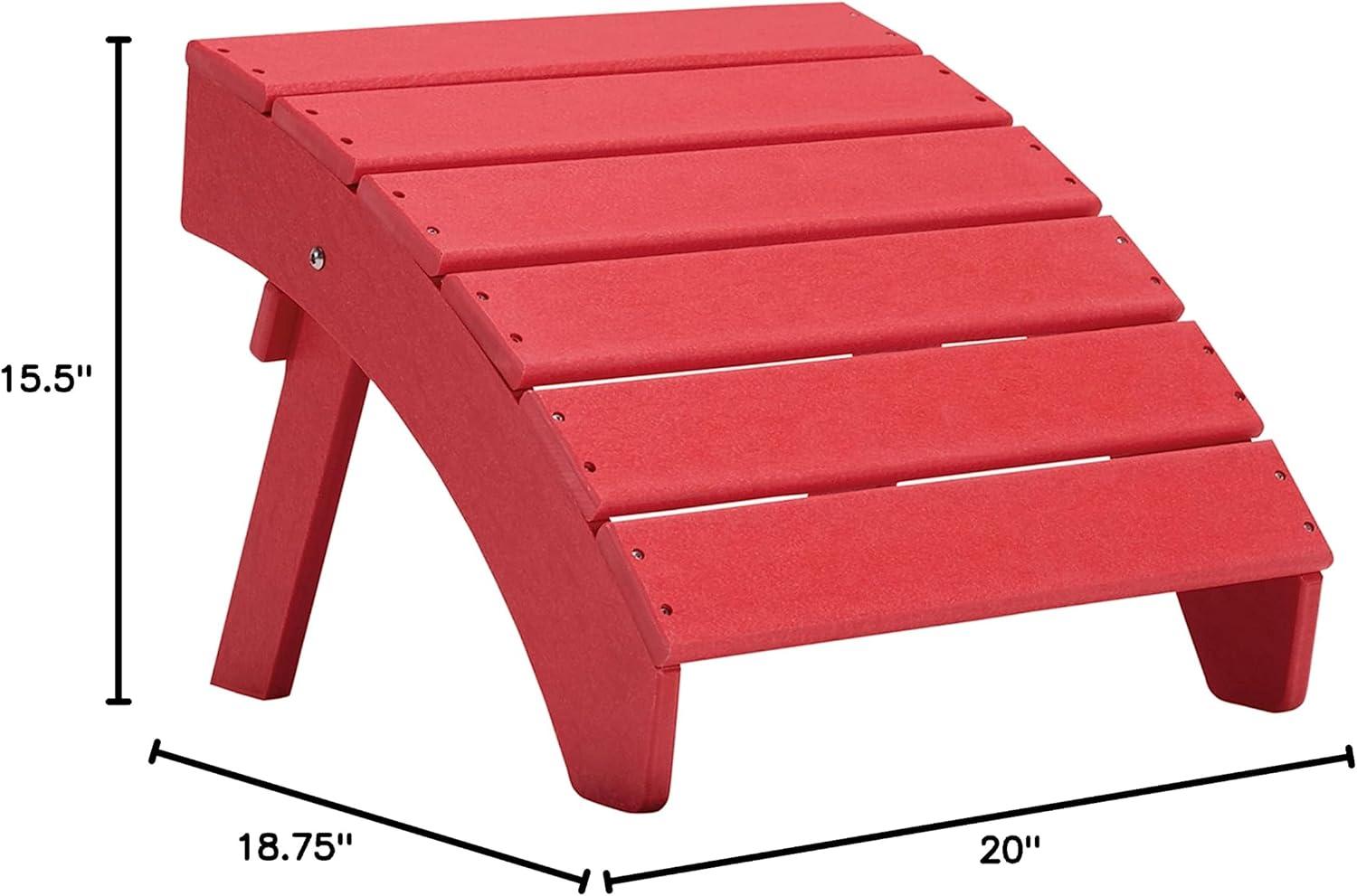 Cottage-Quaint Red HDPE Outdoor Ottoman with Slatted Design