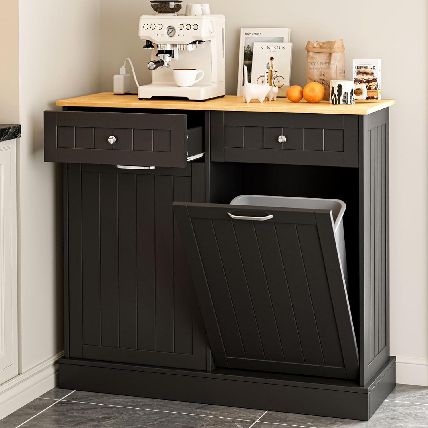 Betterhood Havant Double Tilt Out Trash Cabinet 20 Gallons Wooden Free Standing(Not include trash can)