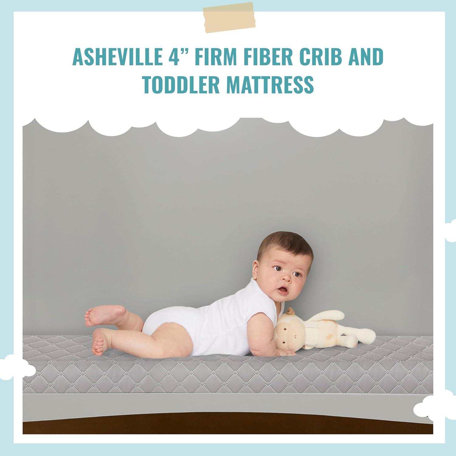 Dream on Me Asheville 4”Firm Fiber Crib & Toddler Mattress, Greenguard Gold Certified, Grey