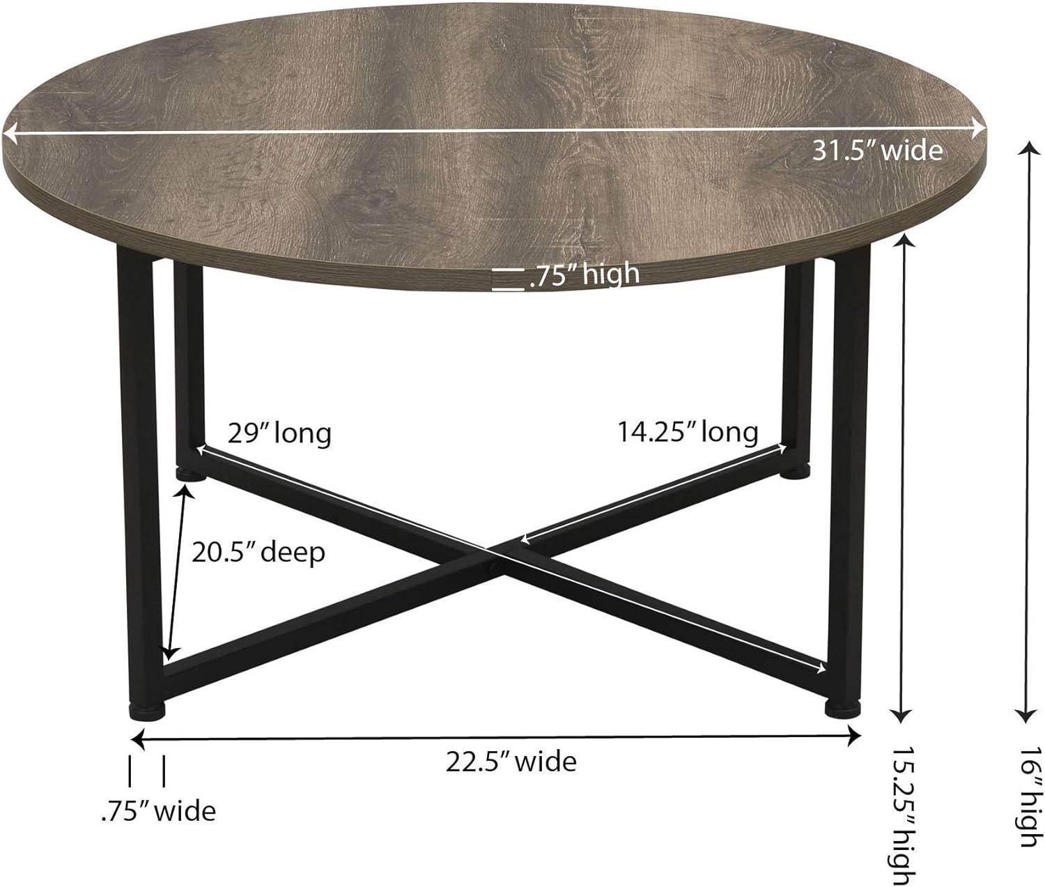 Jamestown Round Taupe Wood Coffee Table with Black Metal Frame