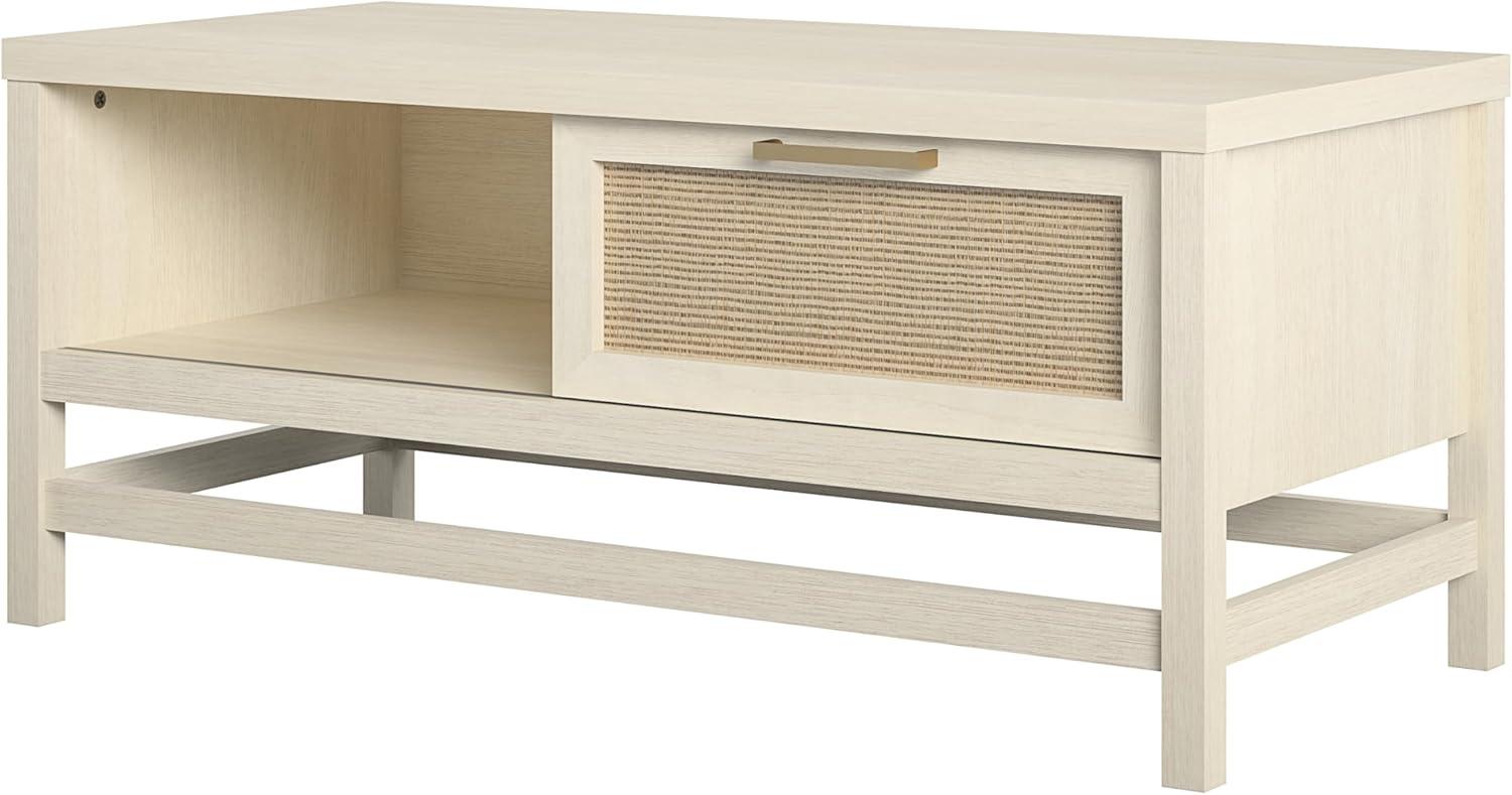 Ameriwood Home Lennon Coffee Table, Ivory Oak and Faux Rattan